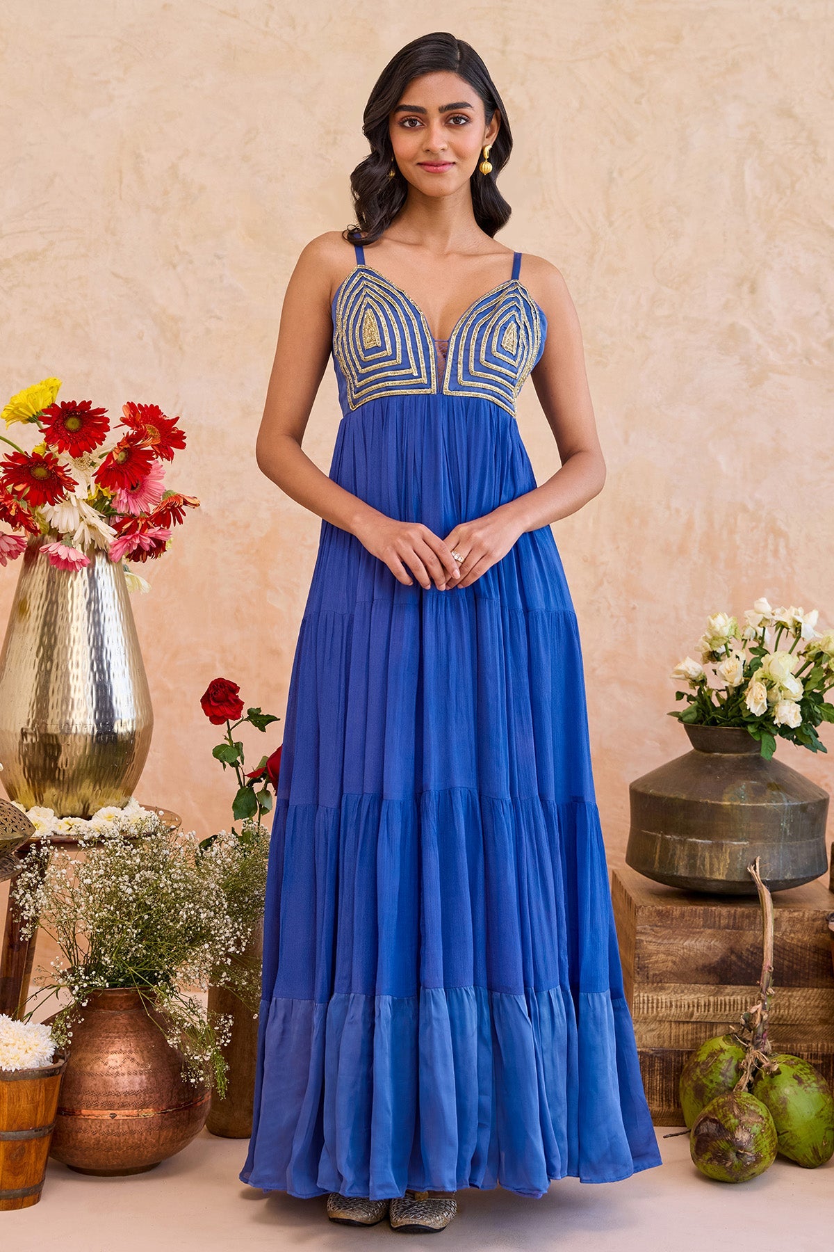 Buy Blue Geometric Motif Maxi Dress for women by Taro India online available at scrollnshops