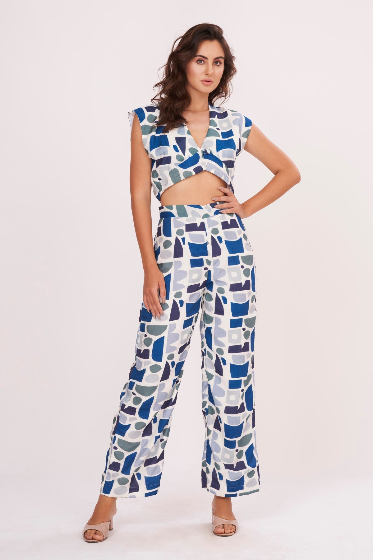 Buy Designer Blue Geometric Print Co-ord Set for Women Online