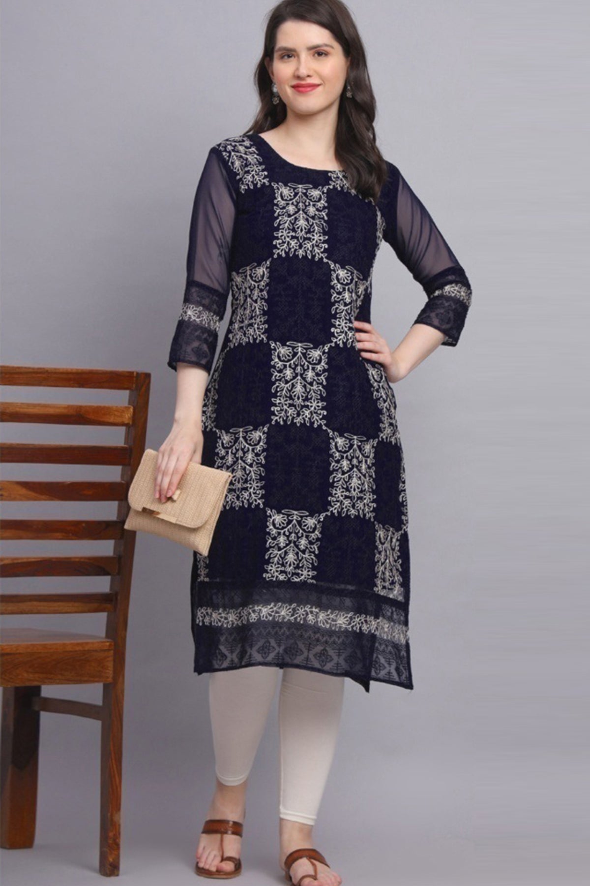 Buy Blue Georgette Chikankari Kurta for women by Aastha Fashion online available at scrollnshops