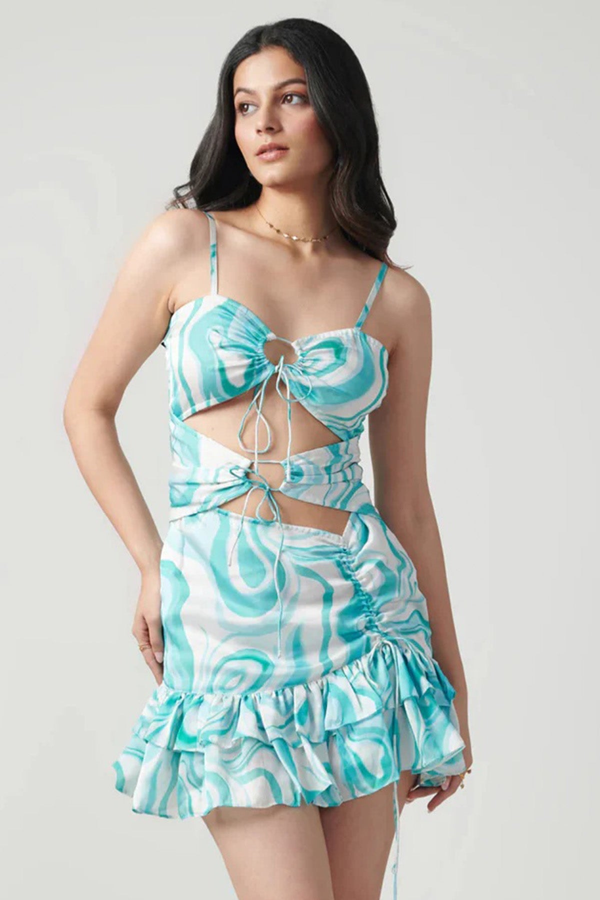 Buy Blue Georgette Cut-Out Dress for women online available at ScrollnShops