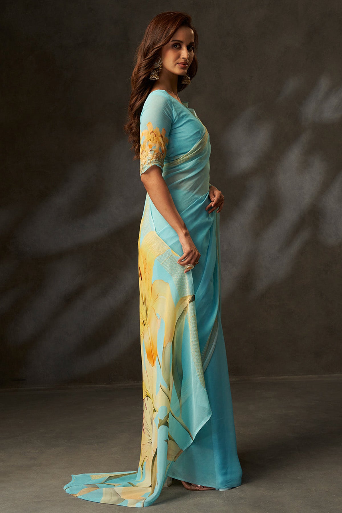 Blue Georgette Digital Saree