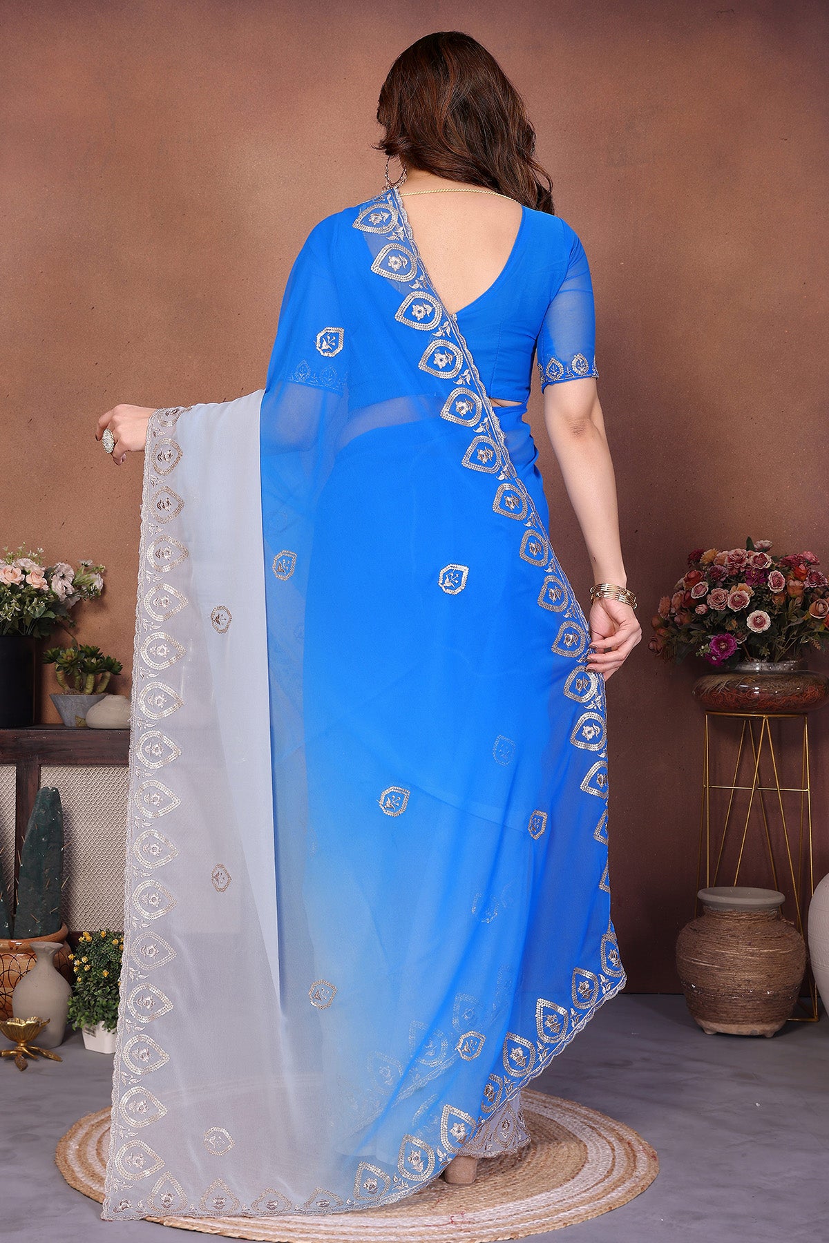 Blue Georgette Embroidery Saree
