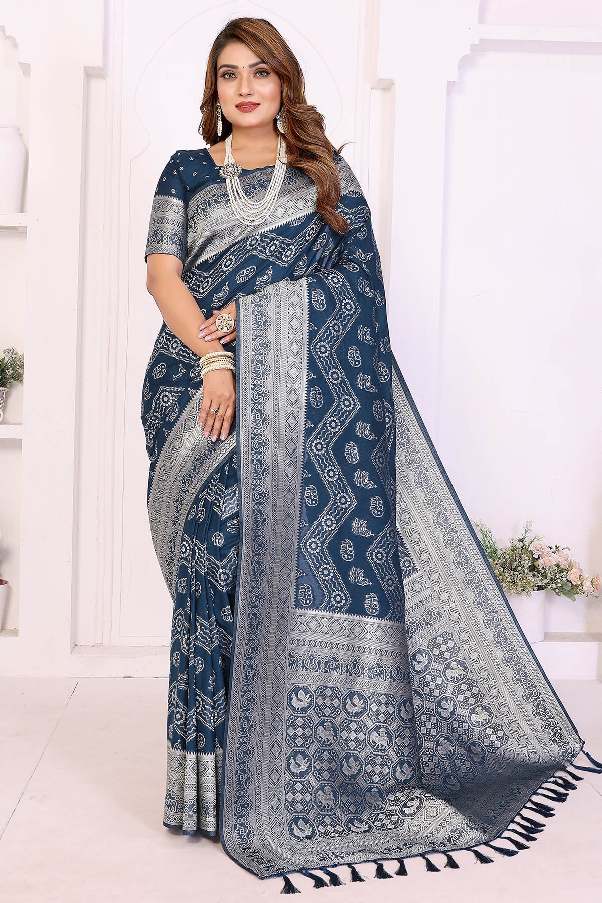 Buy Blue Georgette Silk Zari Saree for women by Aastha Fashion online available at scrollnshops