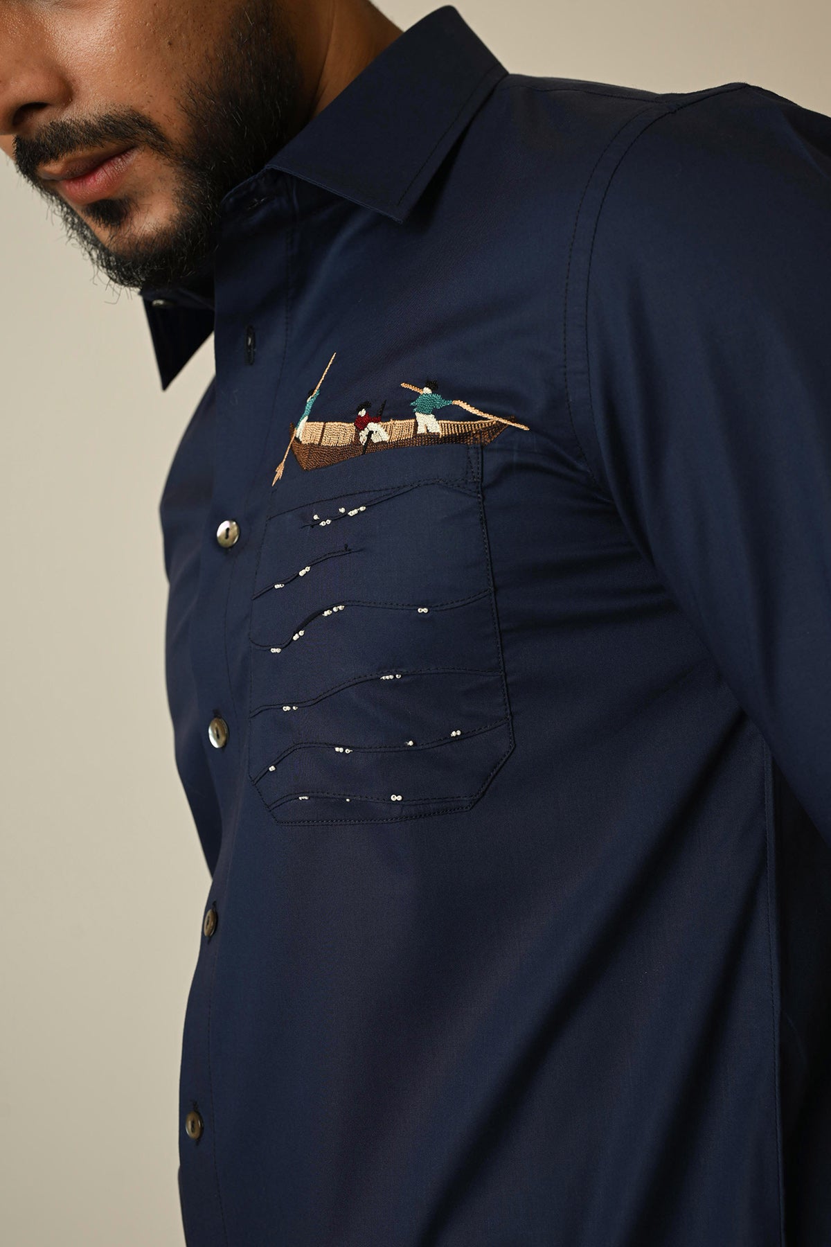 Blue Giza Cotton Pintuck Shirt