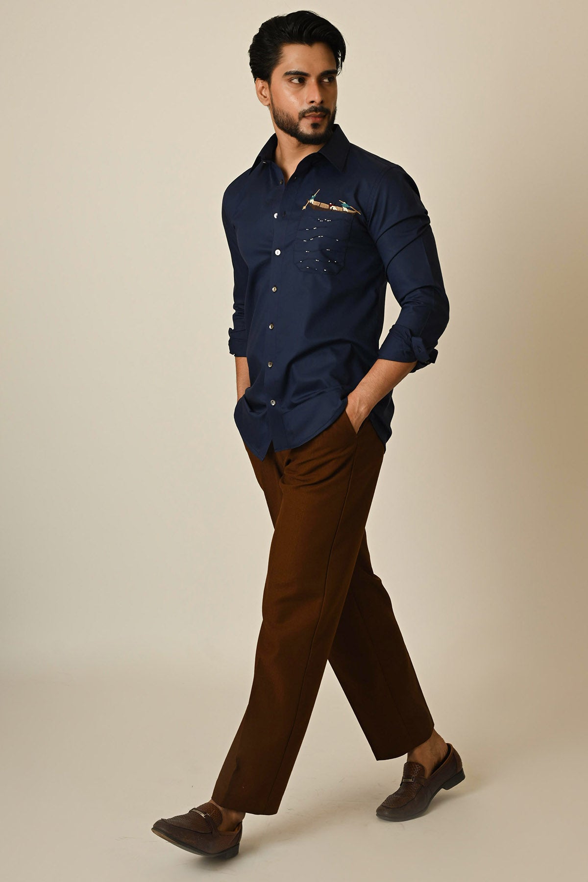 Blue Giza Cotton Pintuck Shirt