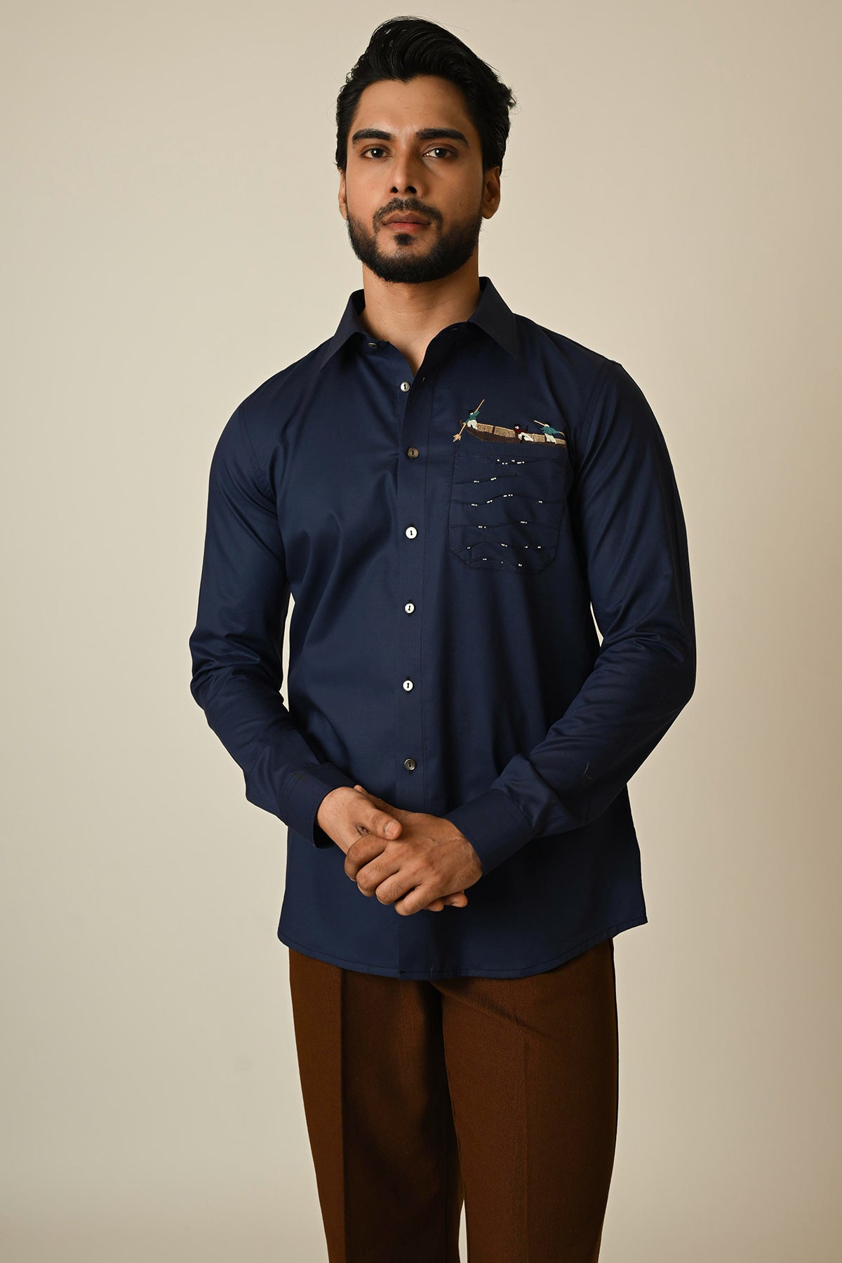 Buy Blue Giza Cotton Pintuck Shirt for men by Paarsh Atelier online available at scrollnshops