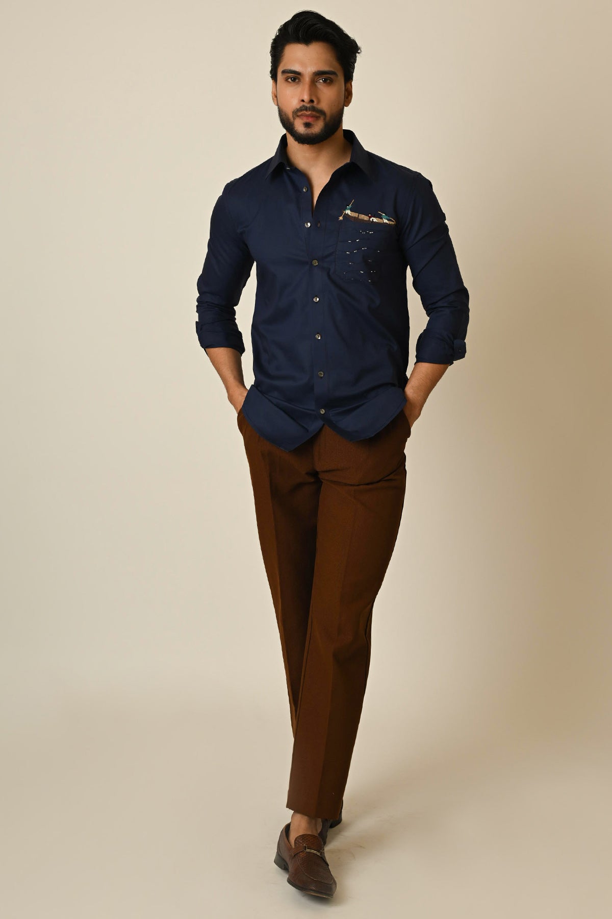 Blue Giza Cotton Pintuck Shirt
