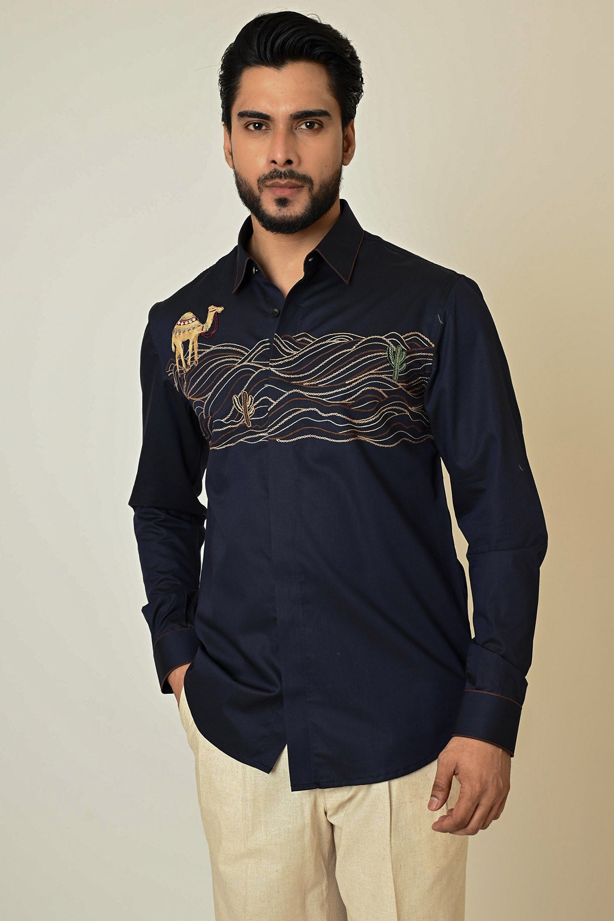 Buy Blue Giza Cotton Thread Shirt for men by Paarsh Atelier online available at scrollnshops