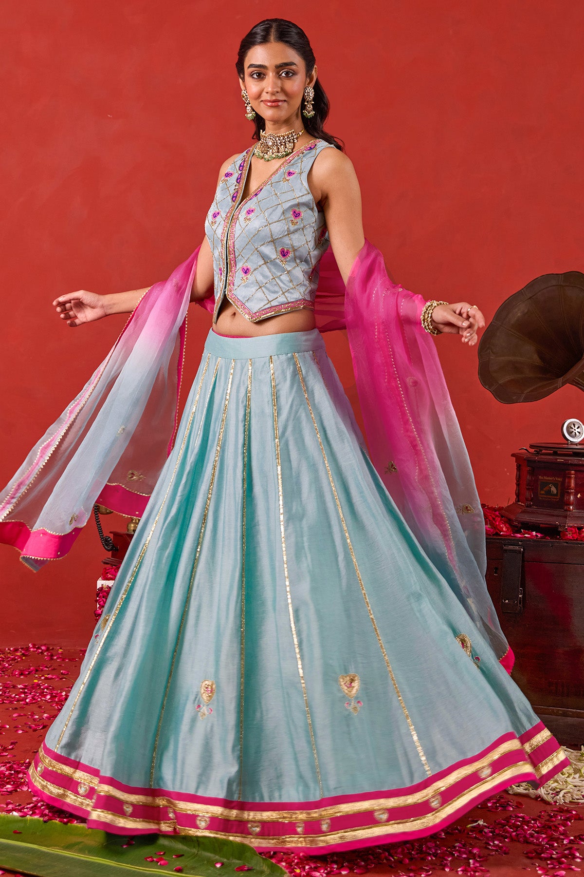 Blue Gold Detailing Lehenga Set