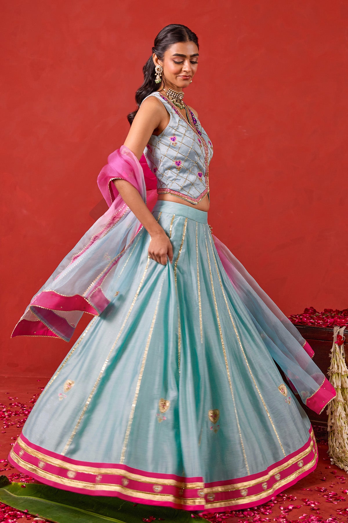 Blue Gold Detailing Lehenga Set