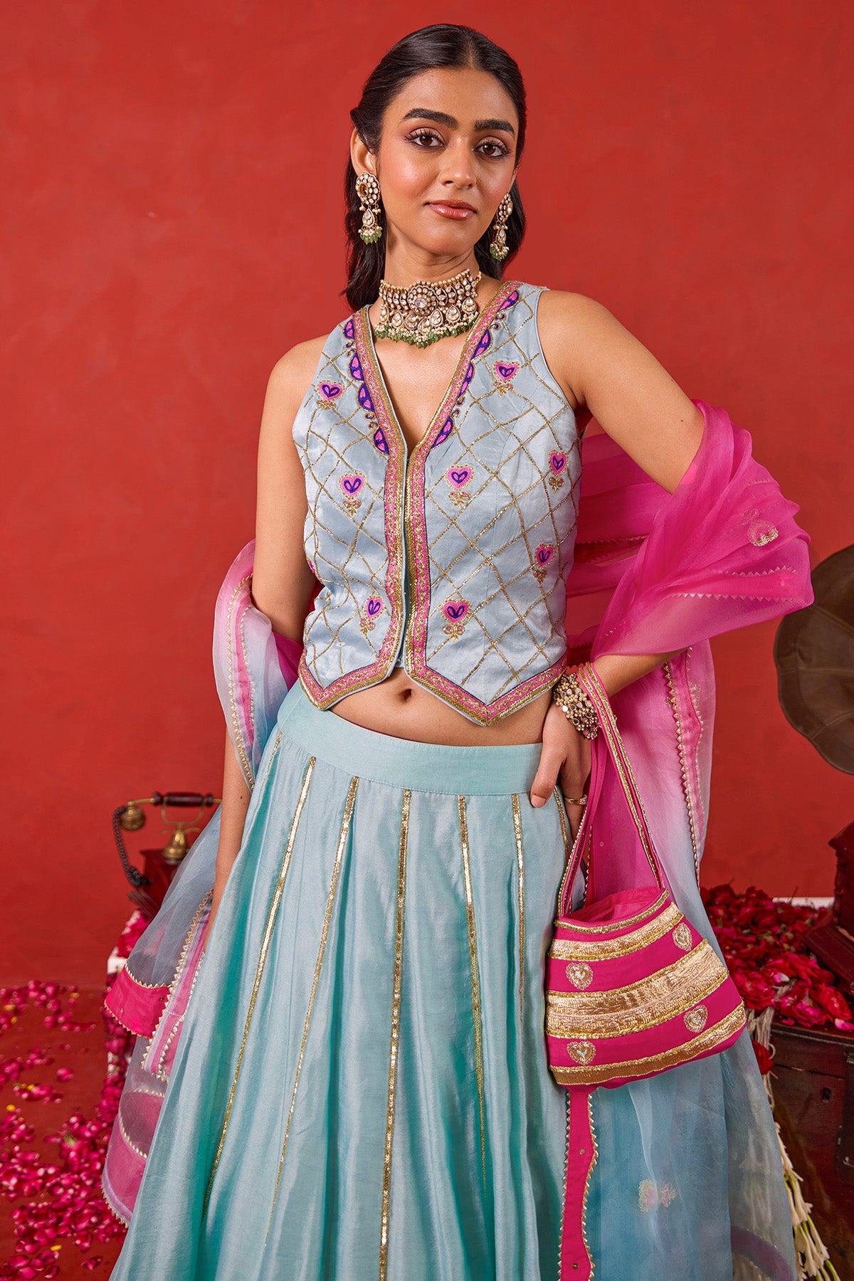 Blue Gold Detailing Lehenga Set