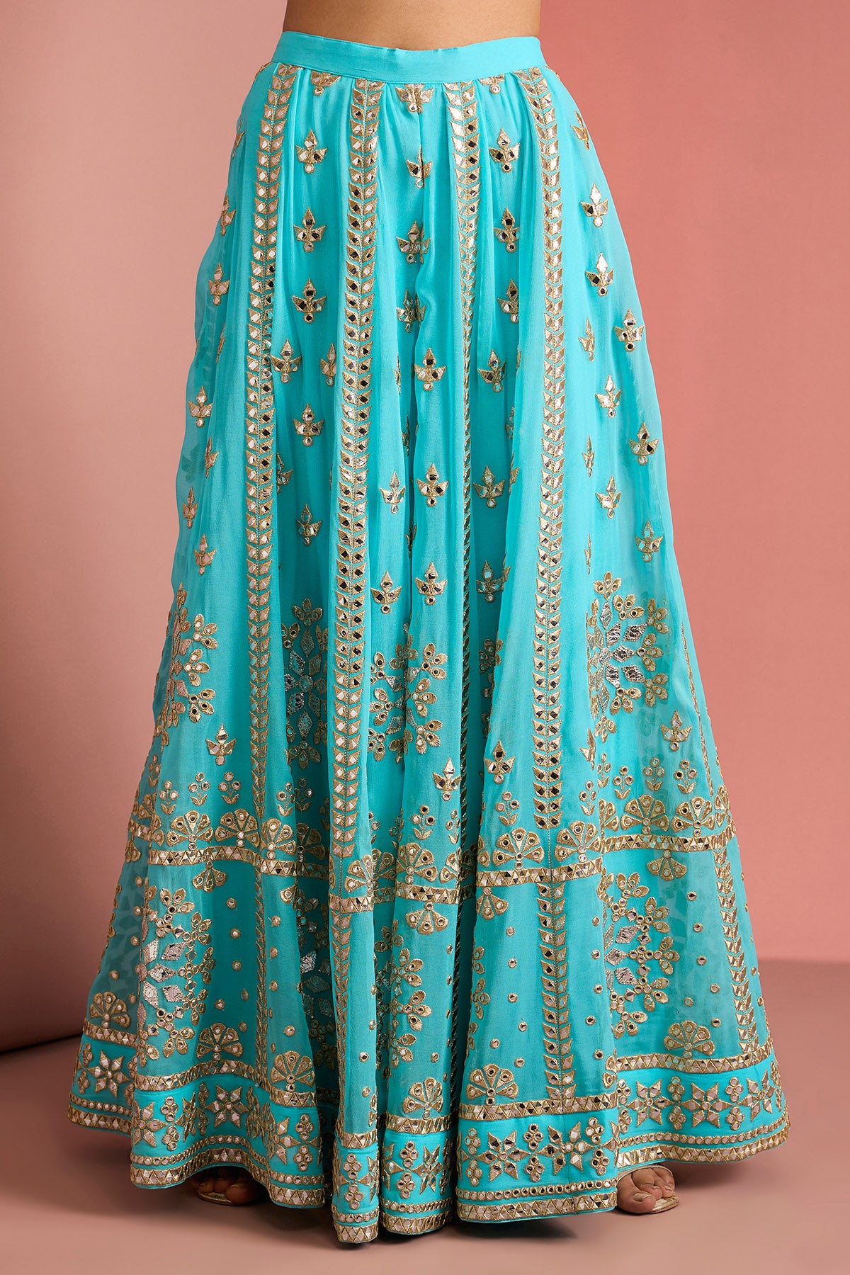 Blue Gota Applique Sharara Set