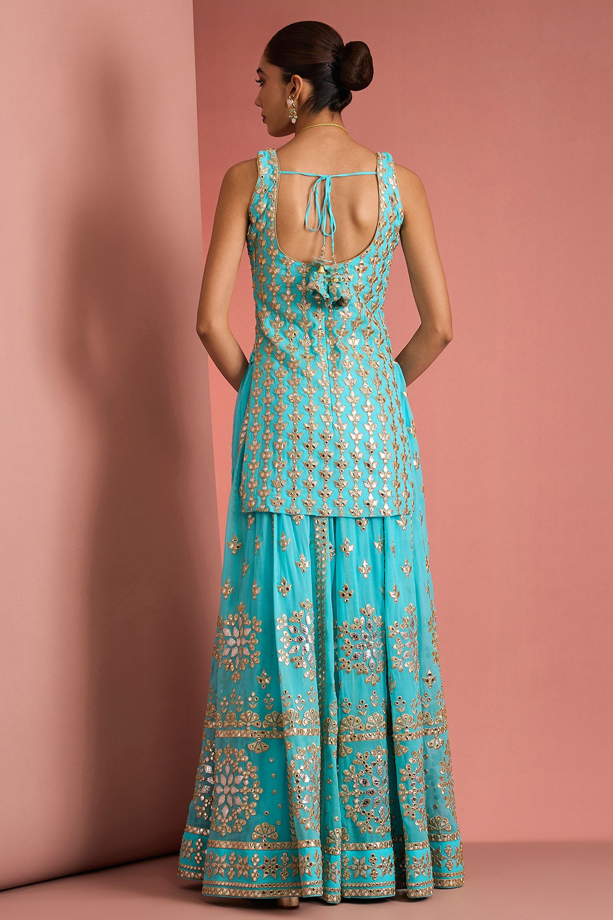 Blue Gota Applique Sharara Set