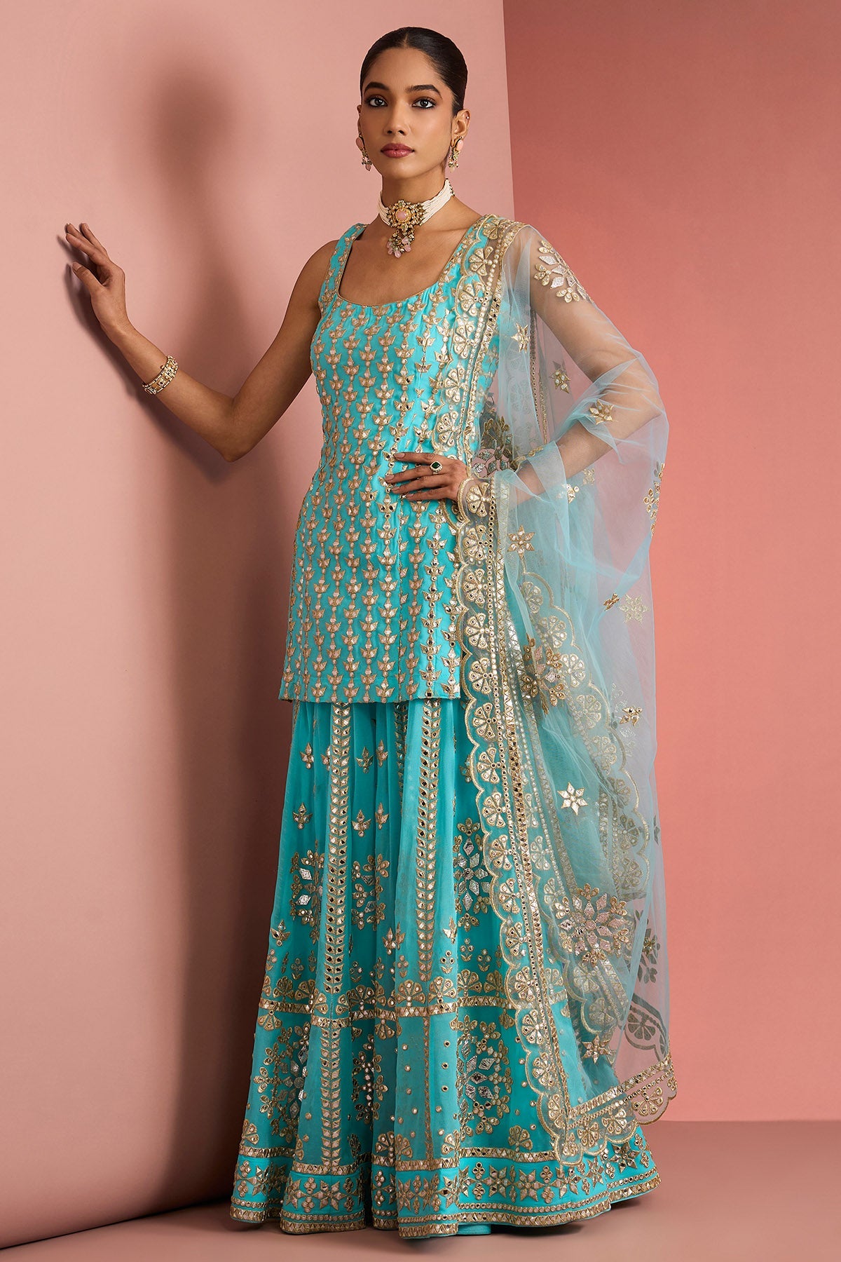 Buy Blue Gota Applique Sharara Set for women by Milu Madan online available at scrollnshops