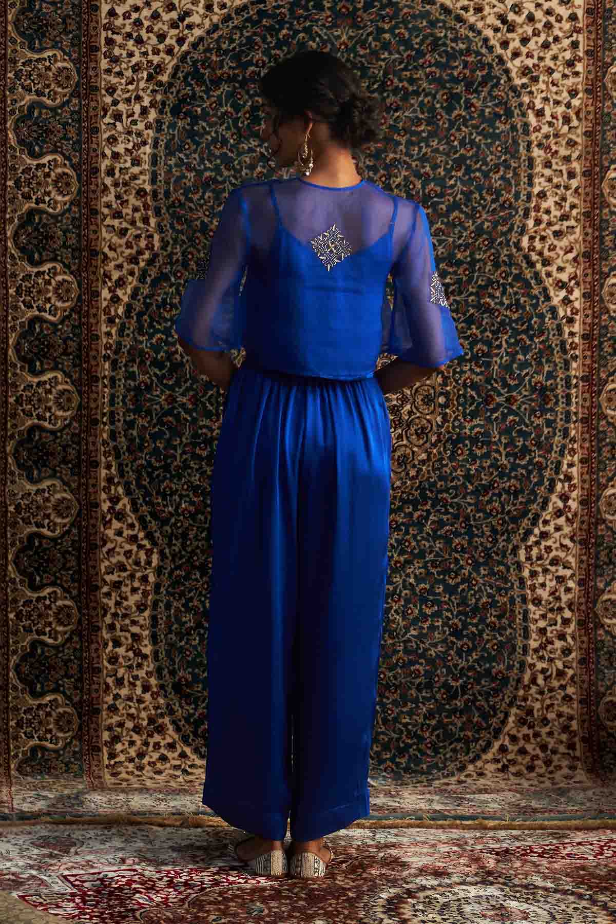 Blue Gota Embroidered Pants Set