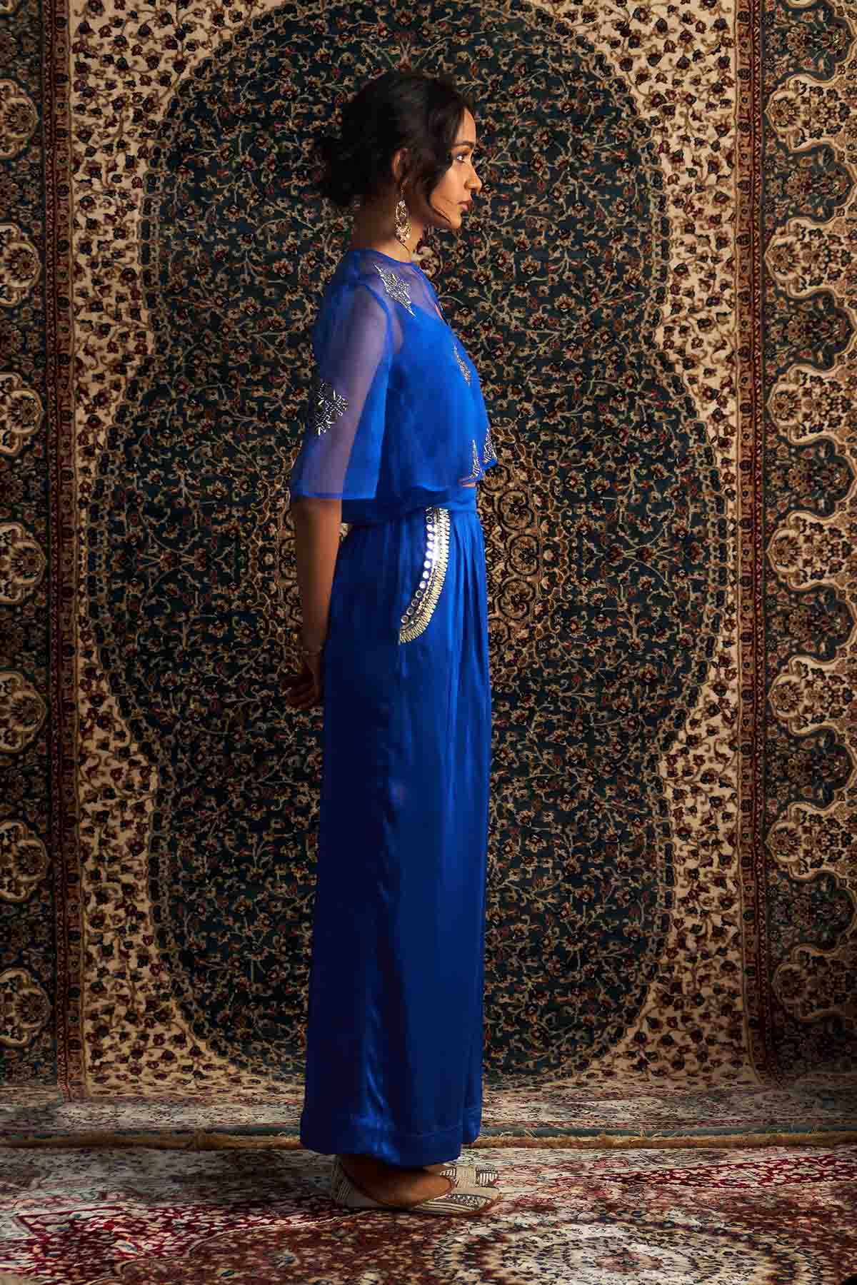 Blue Gota Embroidered Pants Set
