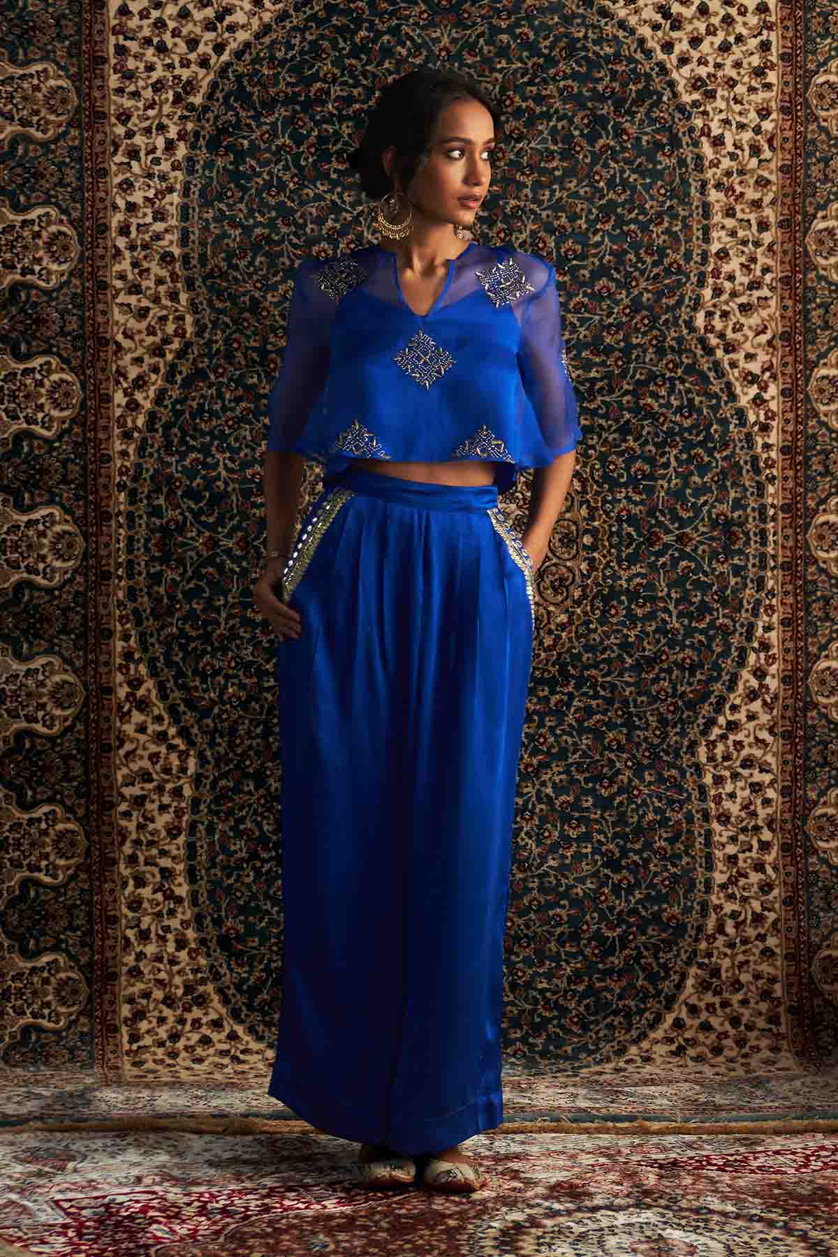 Buy Blue Gota Embroidered Pants Set Online