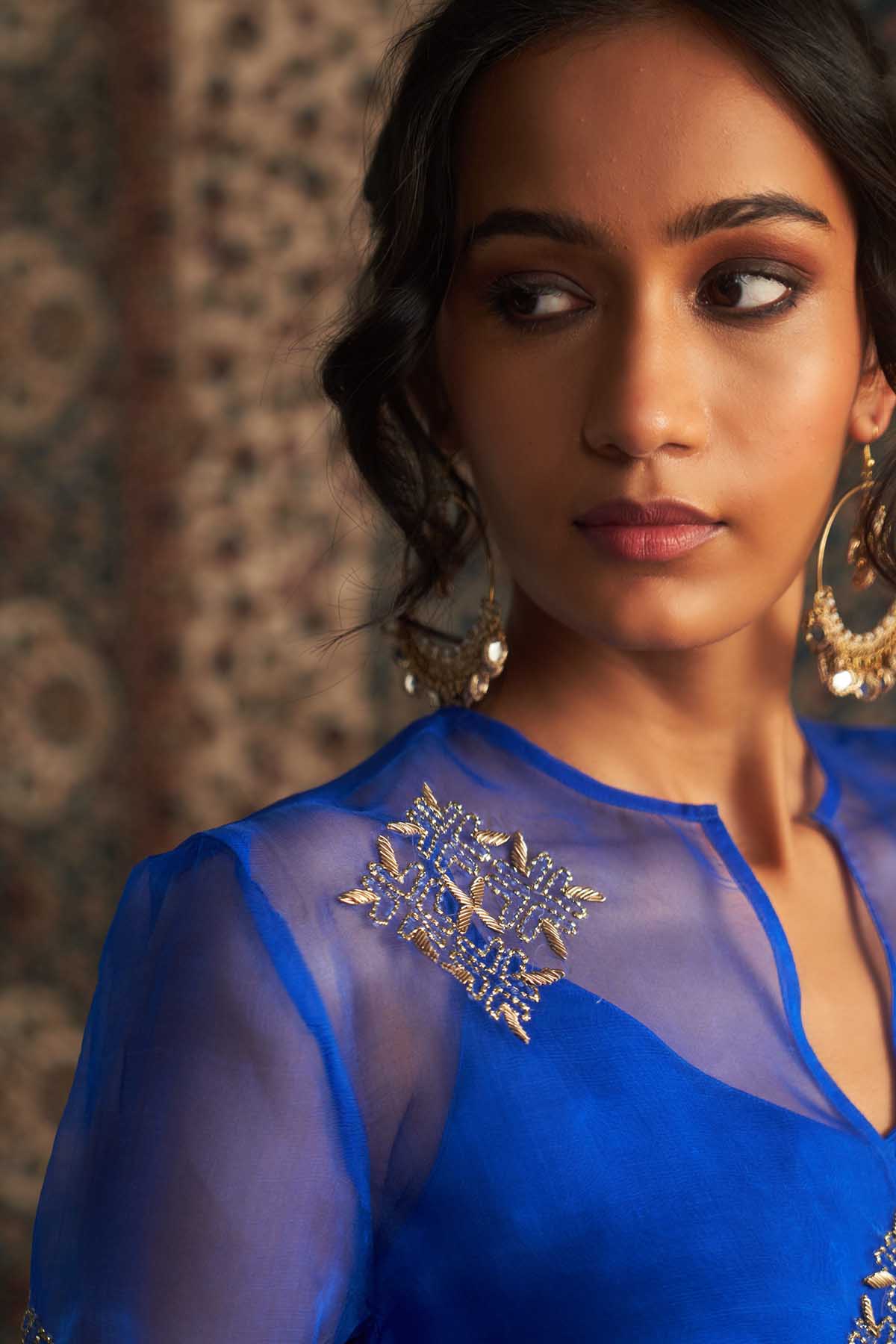 Blue Gota Embroidered Pants Set