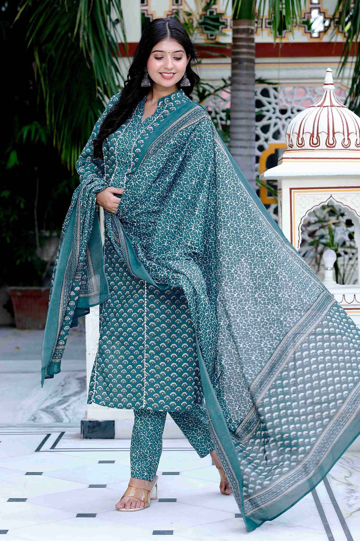 Blue Gota Patti Print Kurta Set