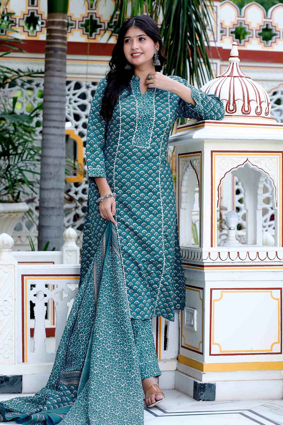 Blue Gota Patti Print Kurta Set