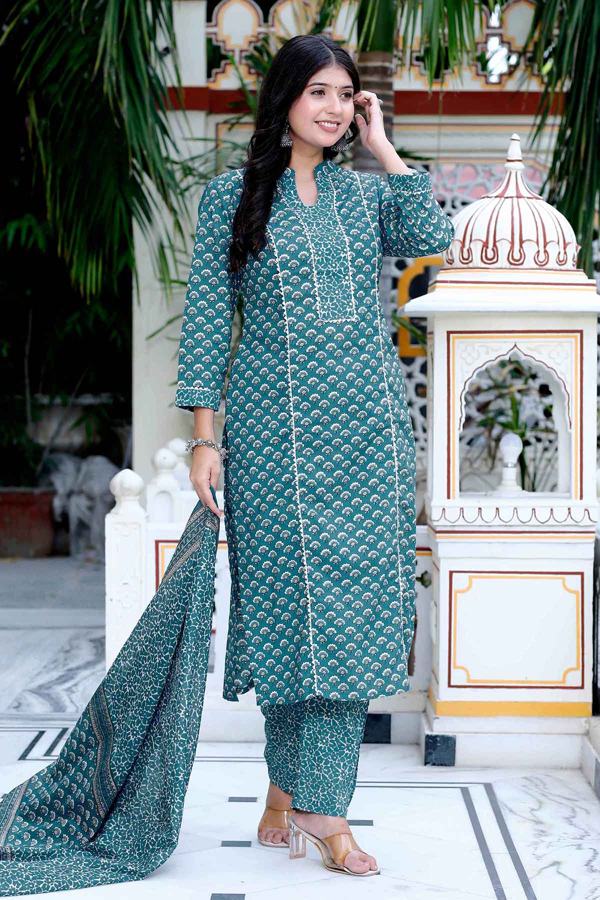 Buy Blue Gota Patti Print Kurta Set by Miravan for women online at ScrollnShops