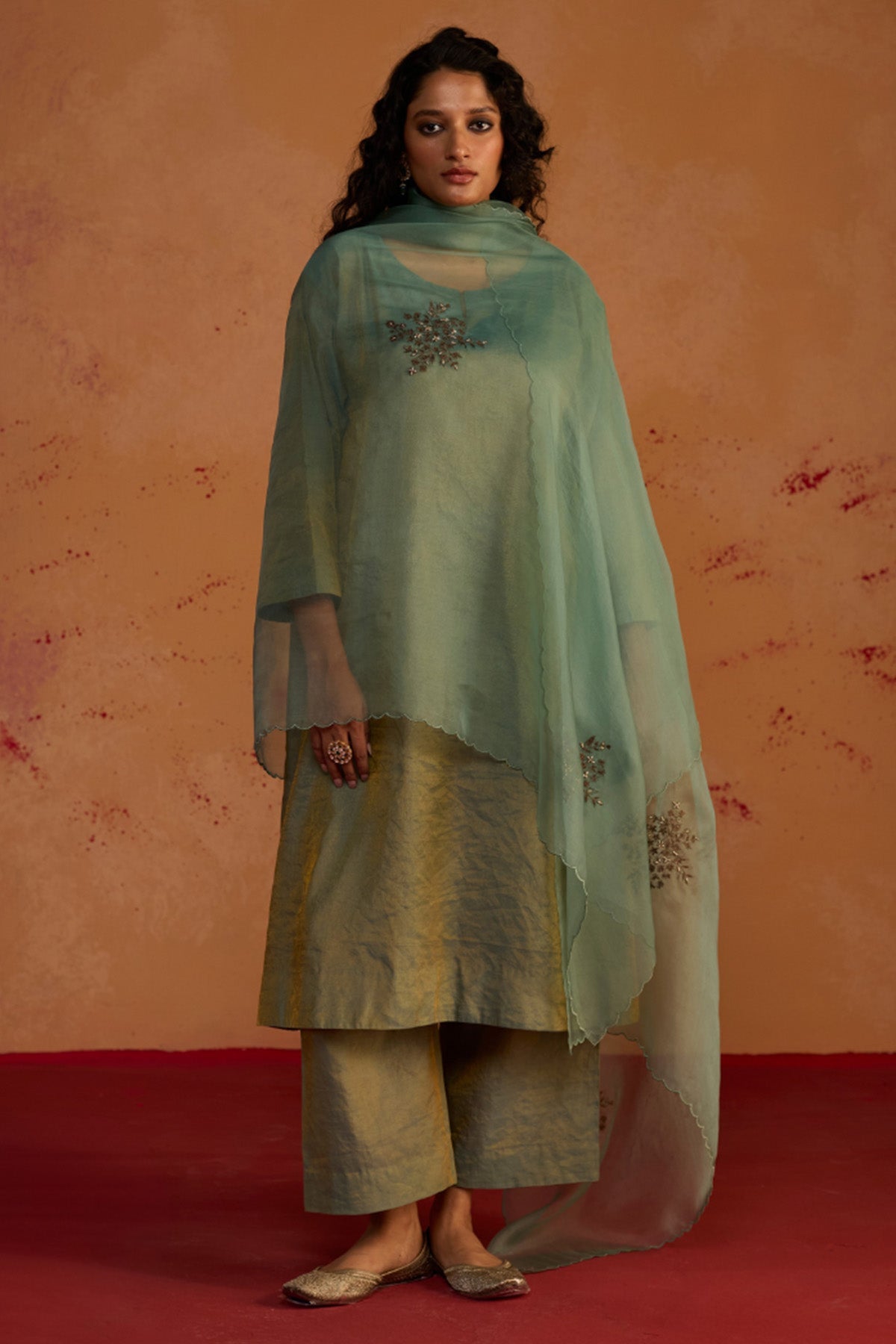 Buy Blue & Green Banarasi Kurta Set for women by Rhua online available at scrollnshops