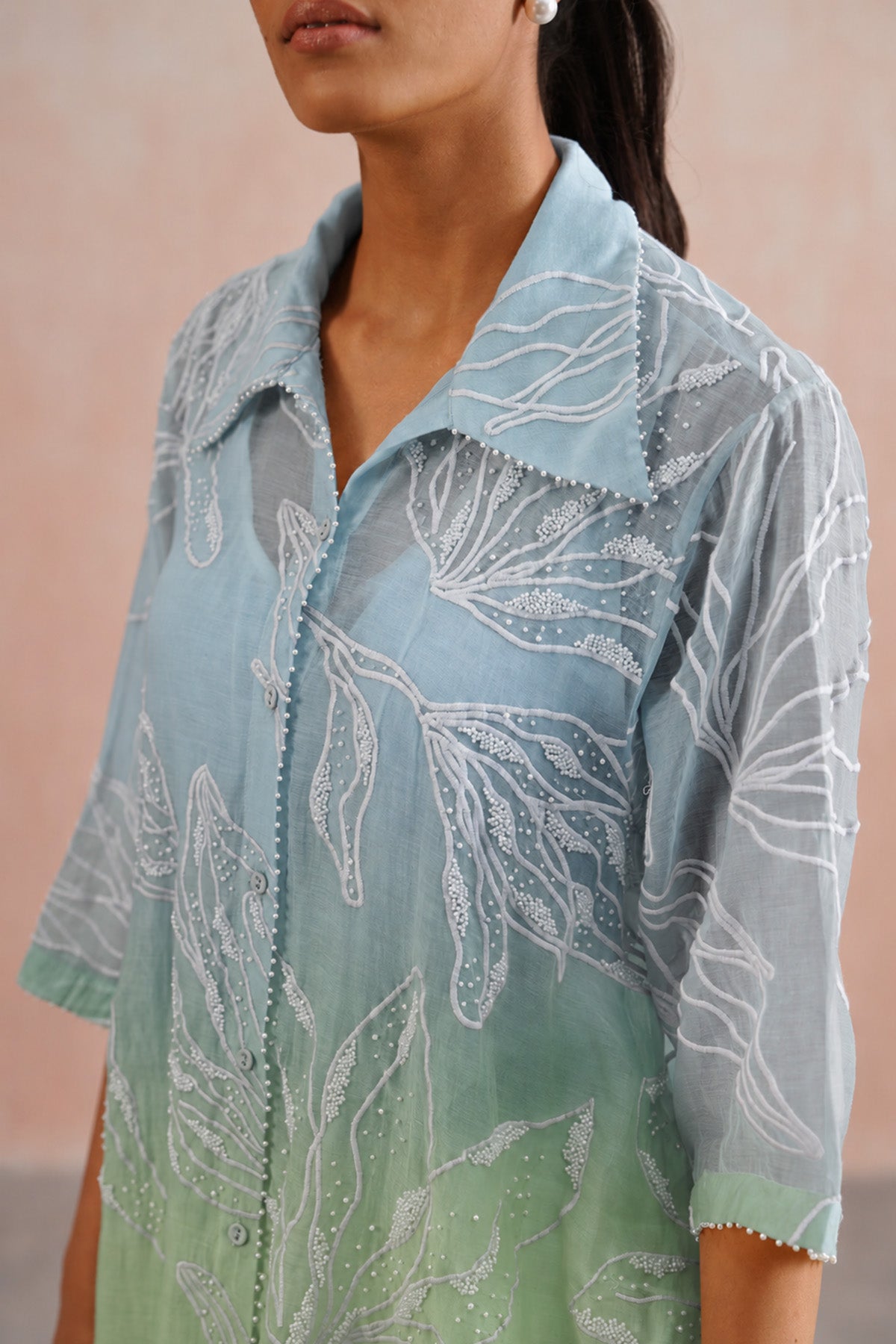Blue & Green Chanderi Kurta Set