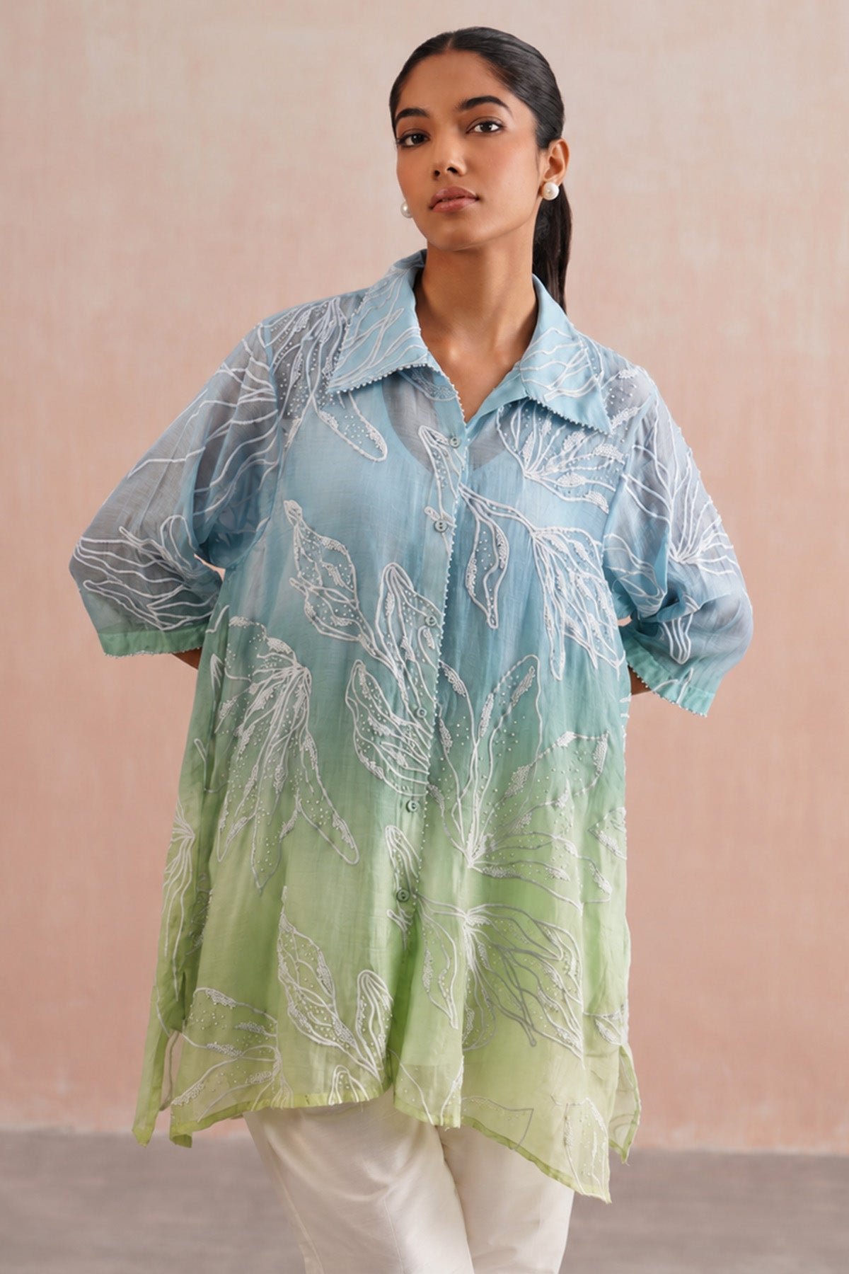 Blue & Green Chanderi Kurta Set