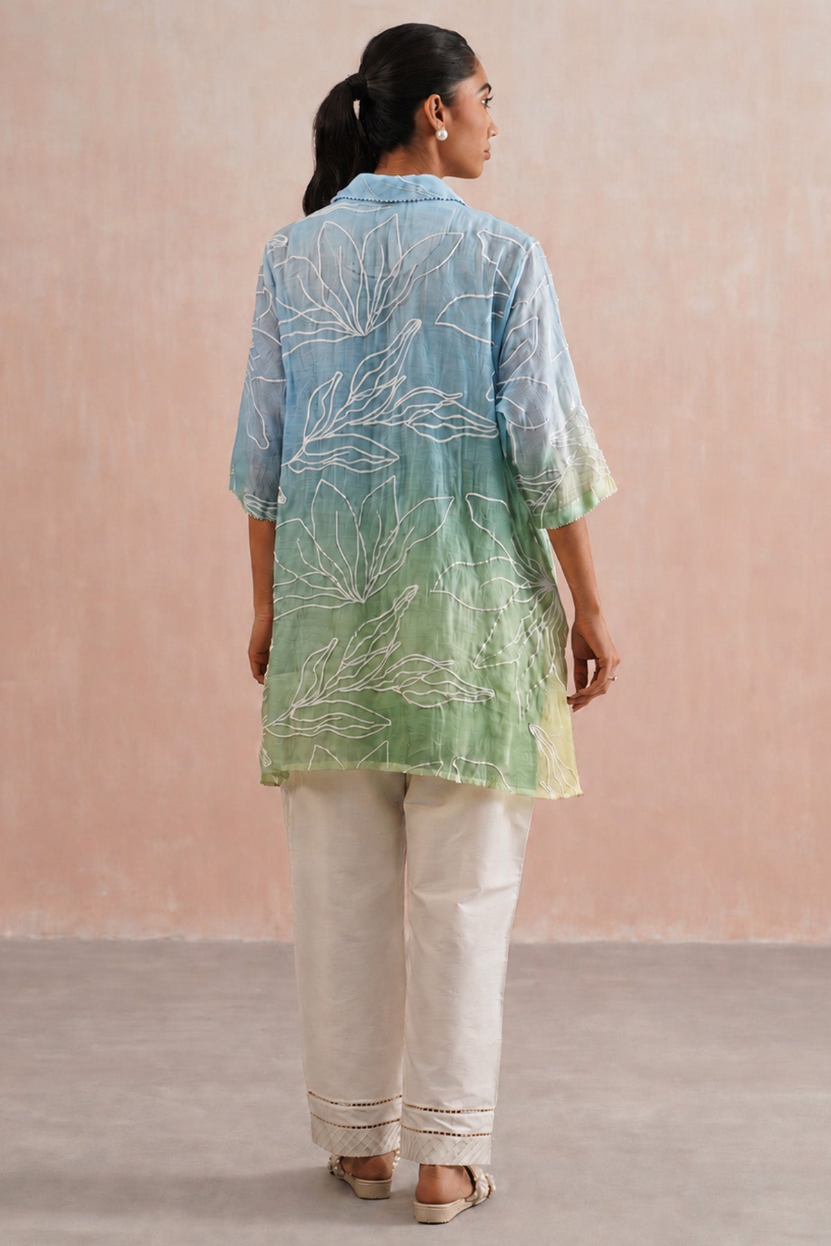 Blue & Green Chanderi Kurta Set
