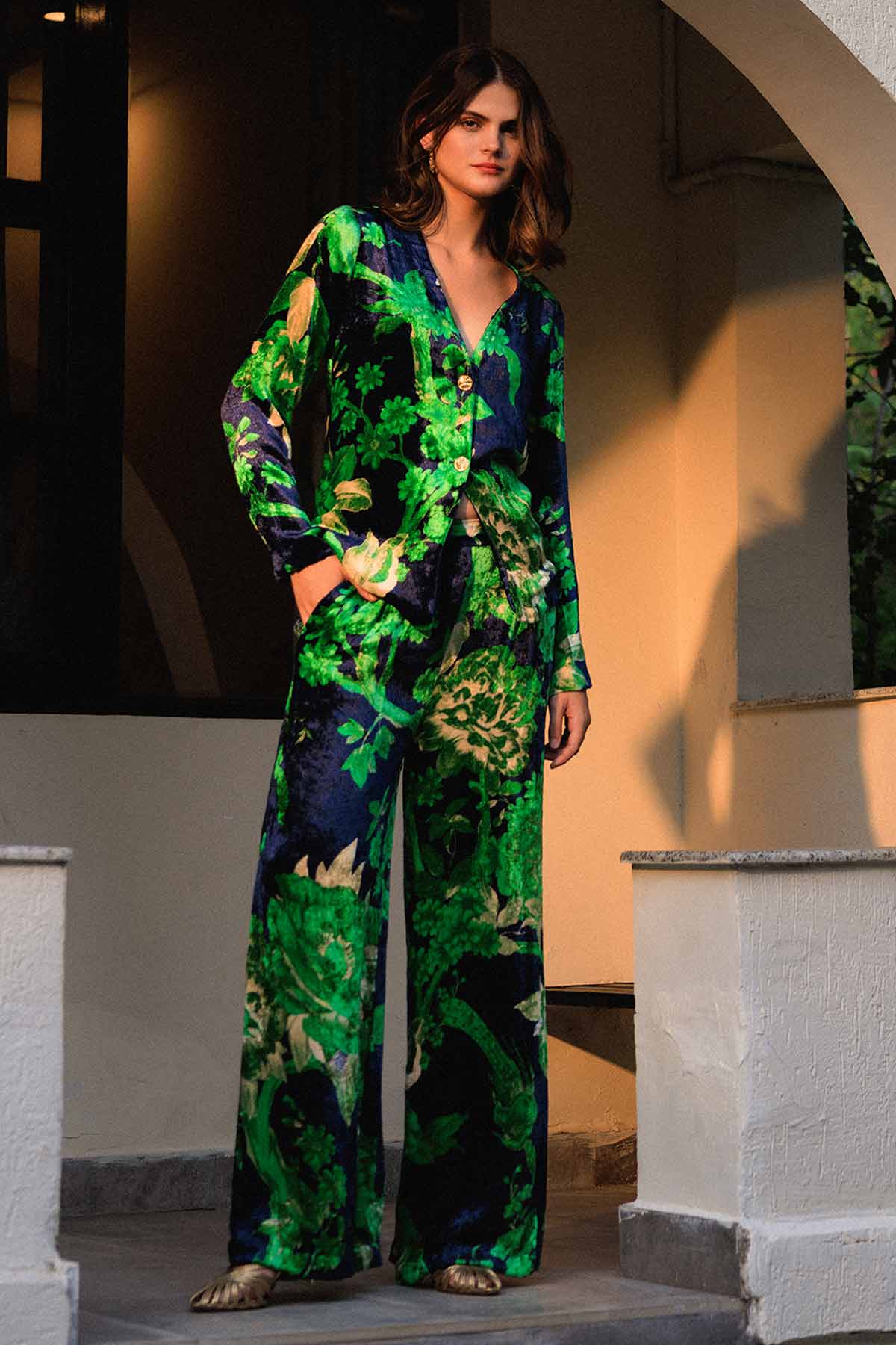 Blue & Green Velvet Co-ord Set
