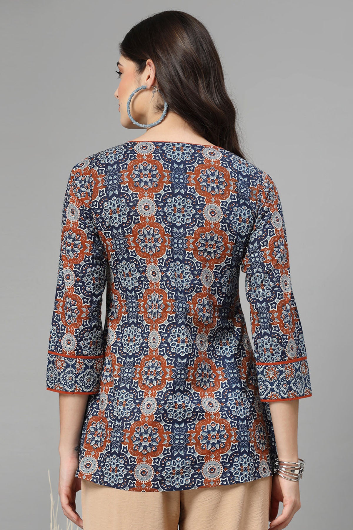 Blue & Grey Cotton Printed Top