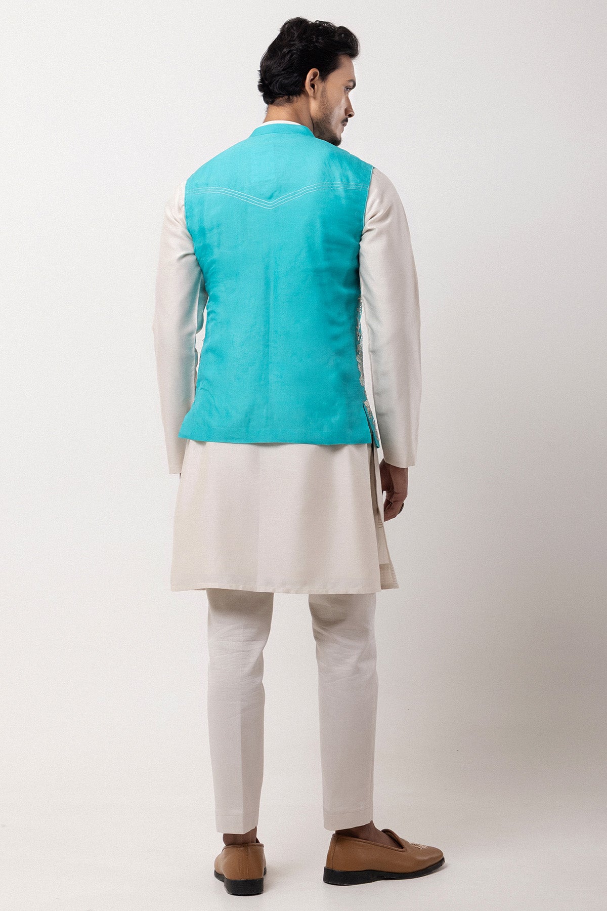 Blue & Grey Embroidered Kurta