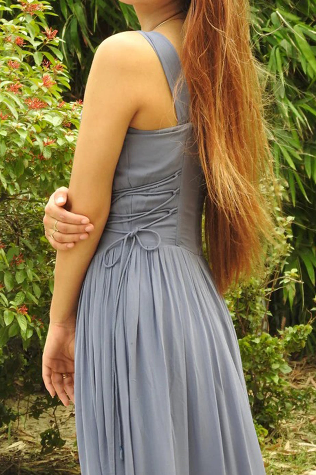 Blue Grey Frilled Maxi Dress