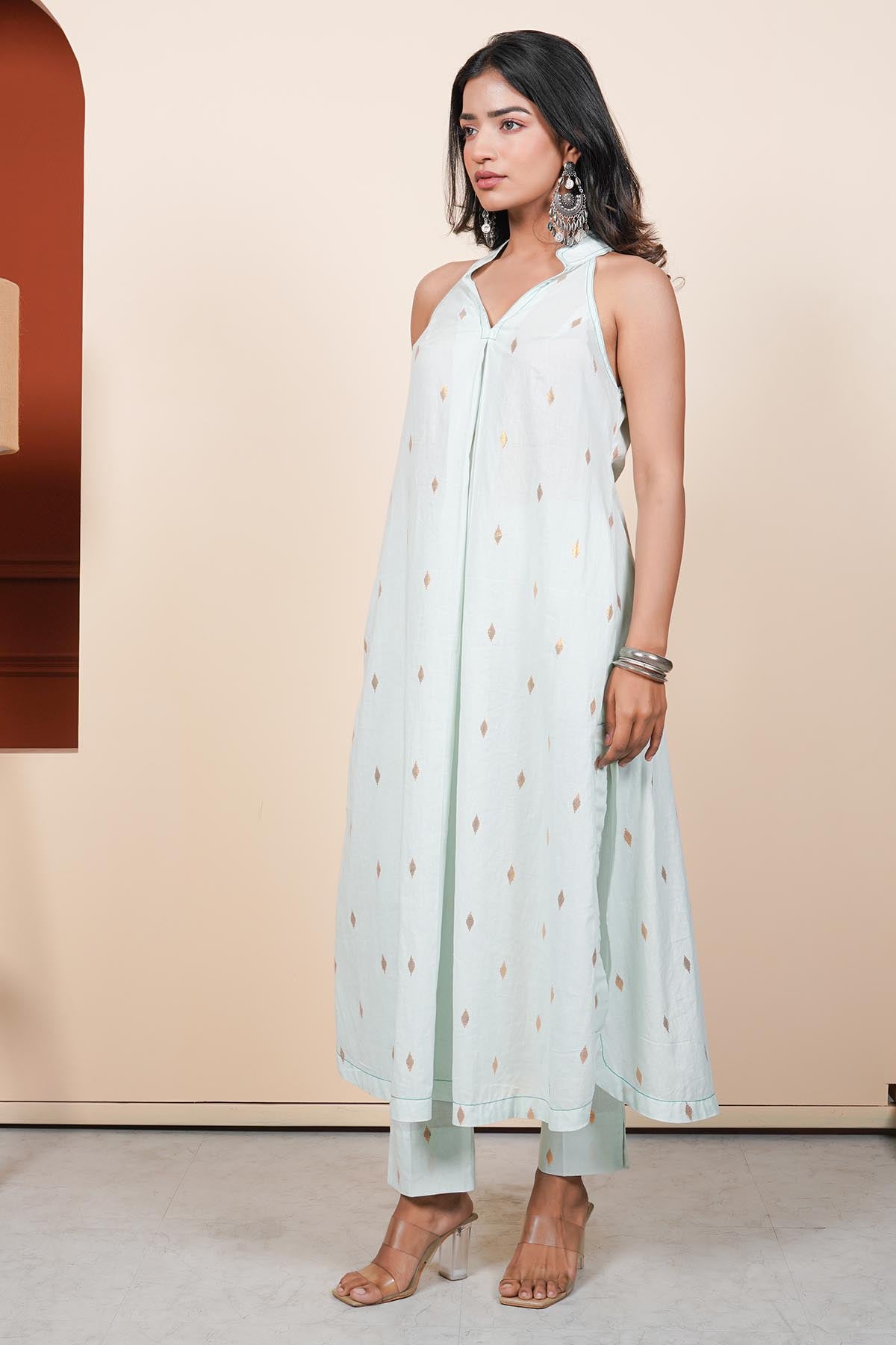 Blue Halter Neck Kurta & Pants