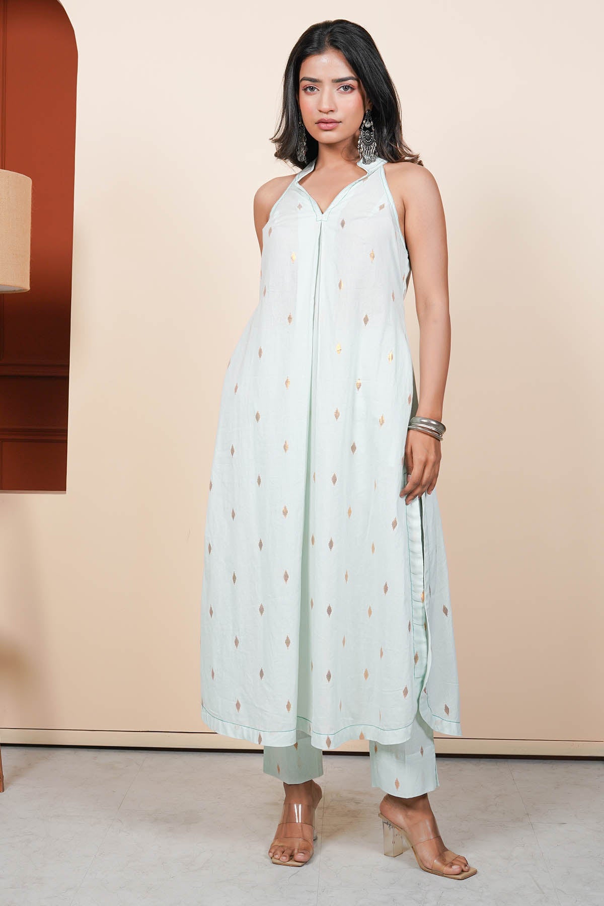 Imrie Blue Halter Neck Kurta & Pants for women online at ScrollnShops