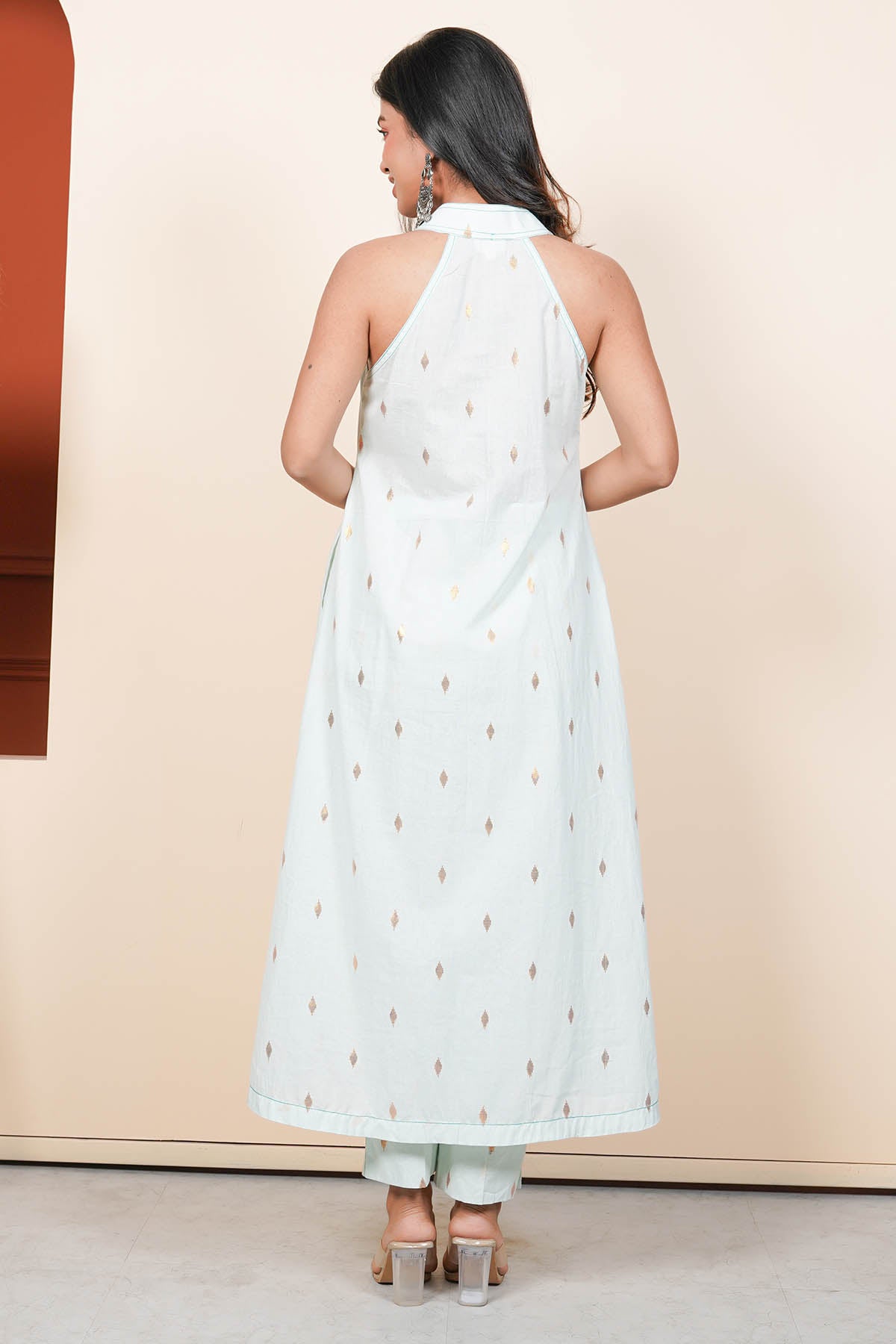 Blue Halter Neck Kurta & Pants