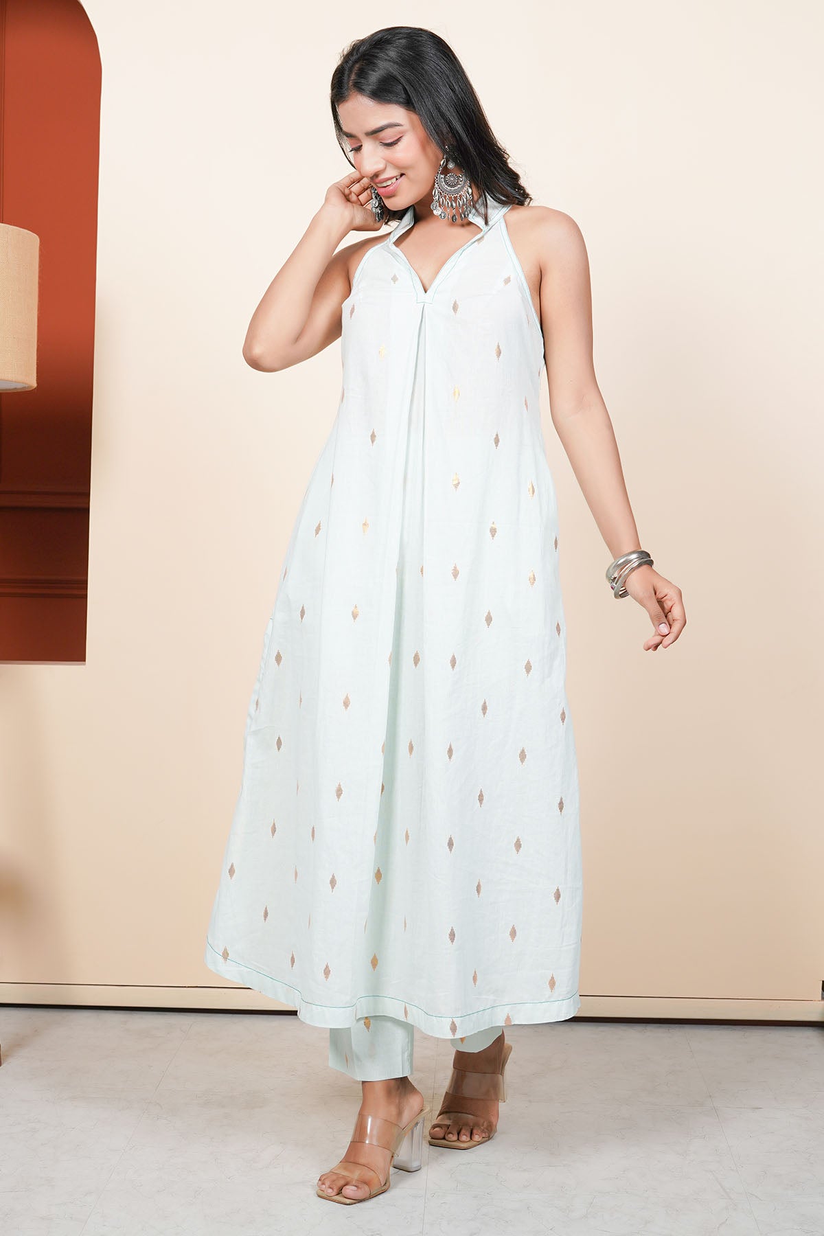 Blue Halter Neck Kurta & Pants