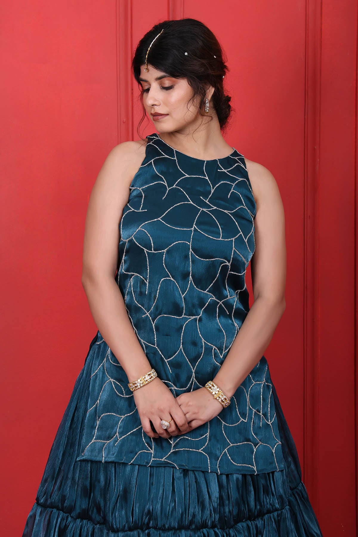 Blue Halter Neck Lehenga Set