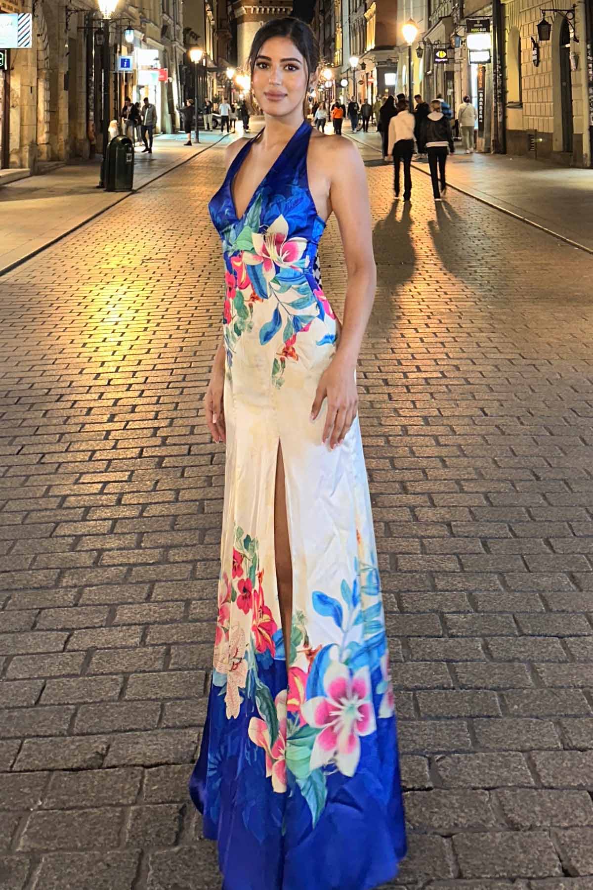 Blue Halter Neck Printed Dress