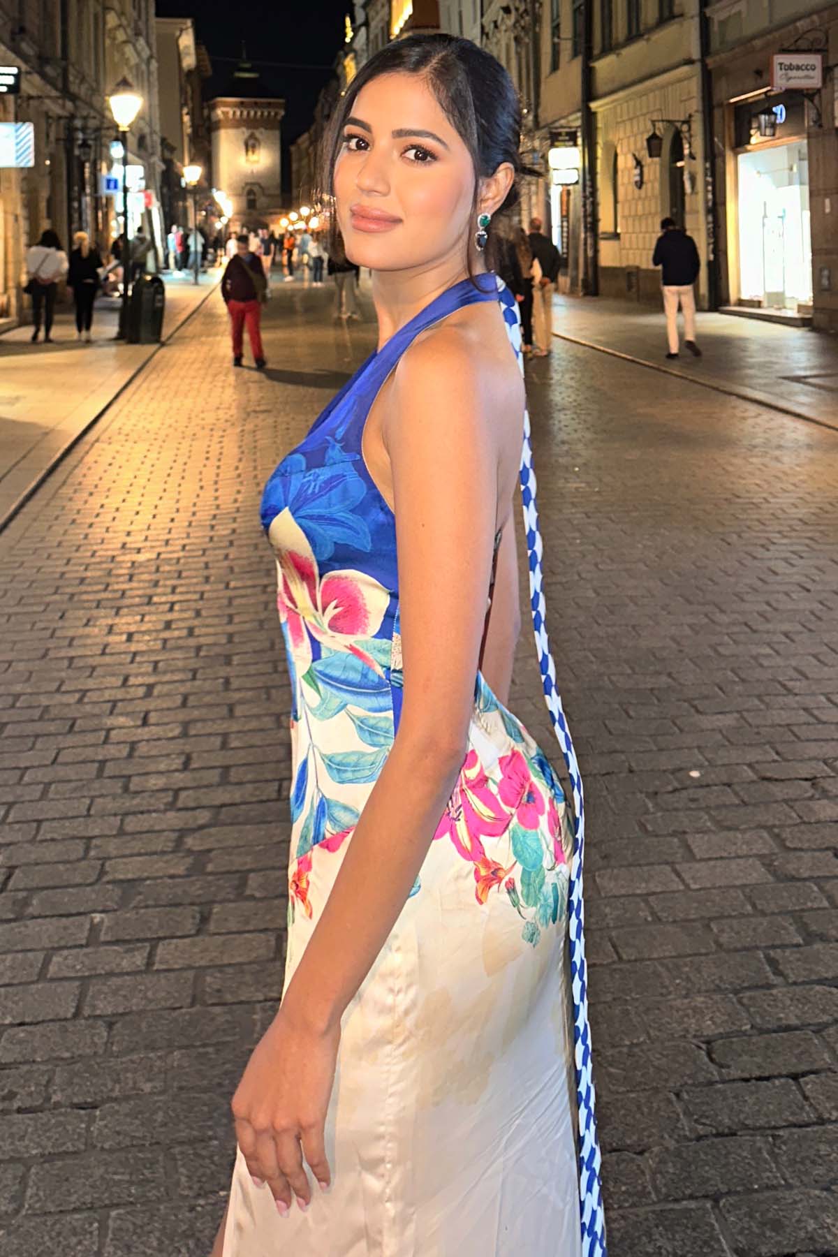 Blue Halter Neck Printed Dress