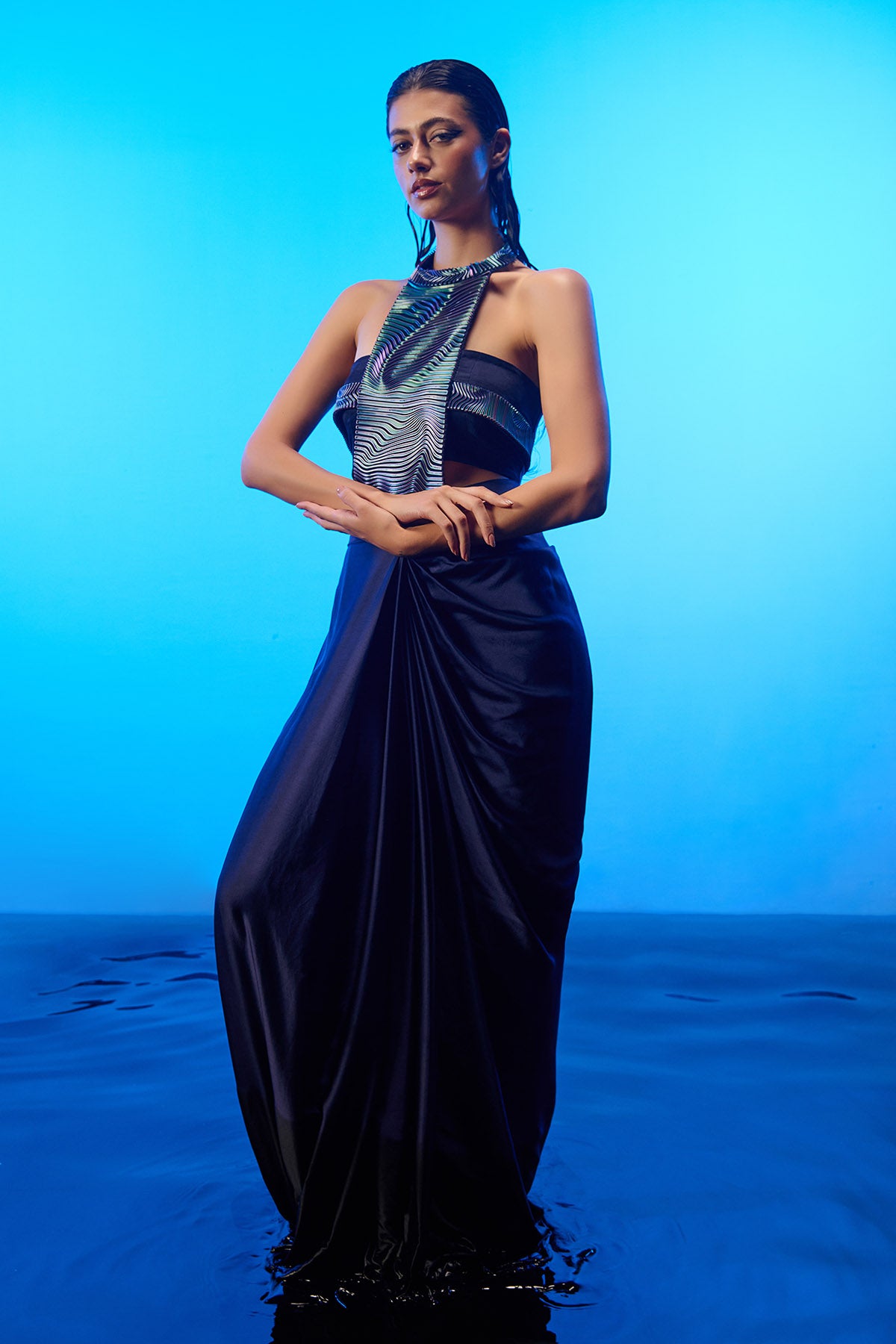 Blue Halter Neck Top & Skirt