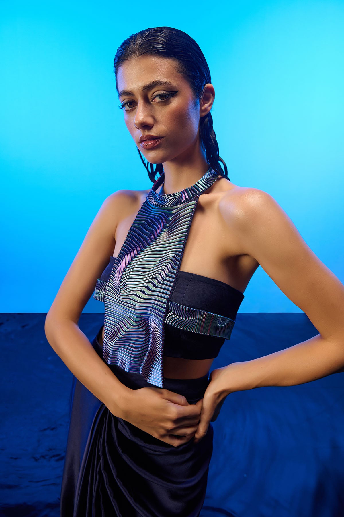 Blue Halter Neck Top & Skirt