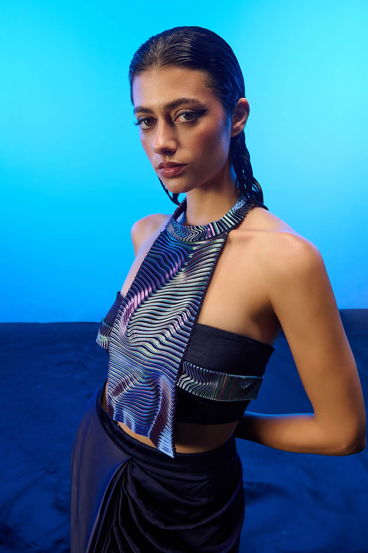 Blue Halter Neck Top & Skirt