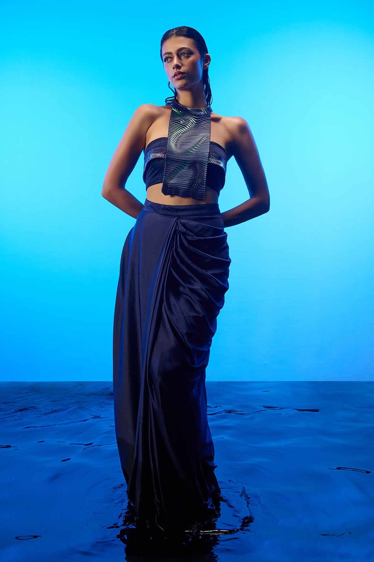 Buy Blue Halter Neck Top & Skirt by Asaaye for women online at ScrollnShops