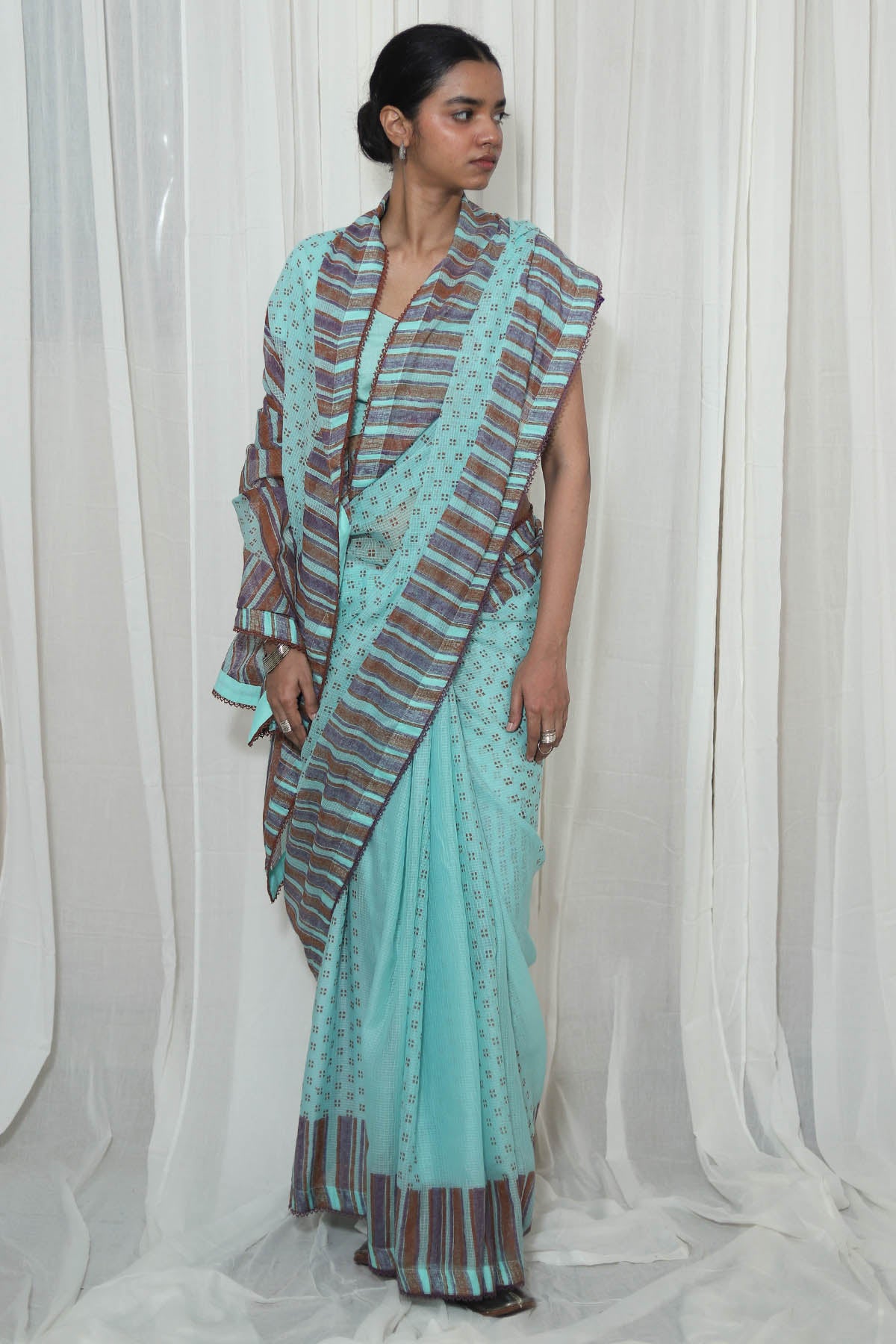 Blue Hand Block Printed Saree