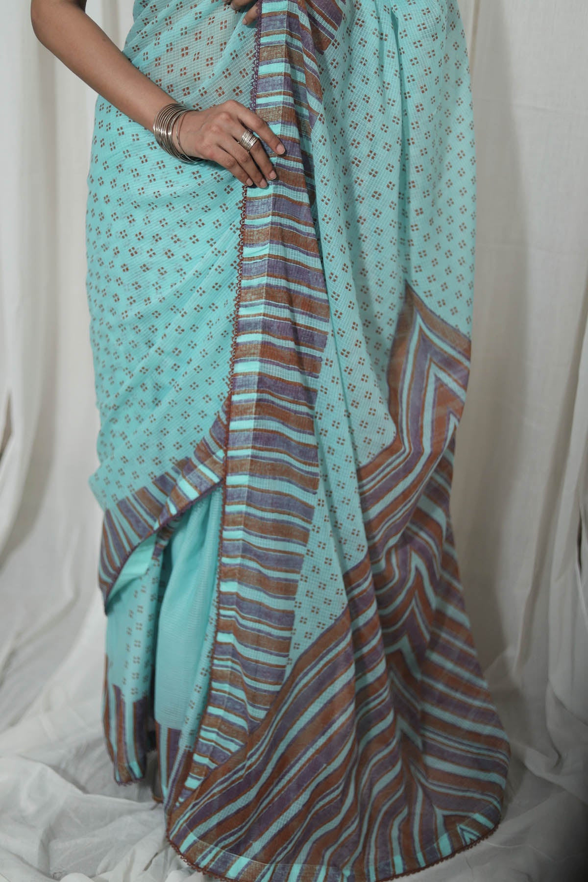 Blue Hand Block Printed Saree