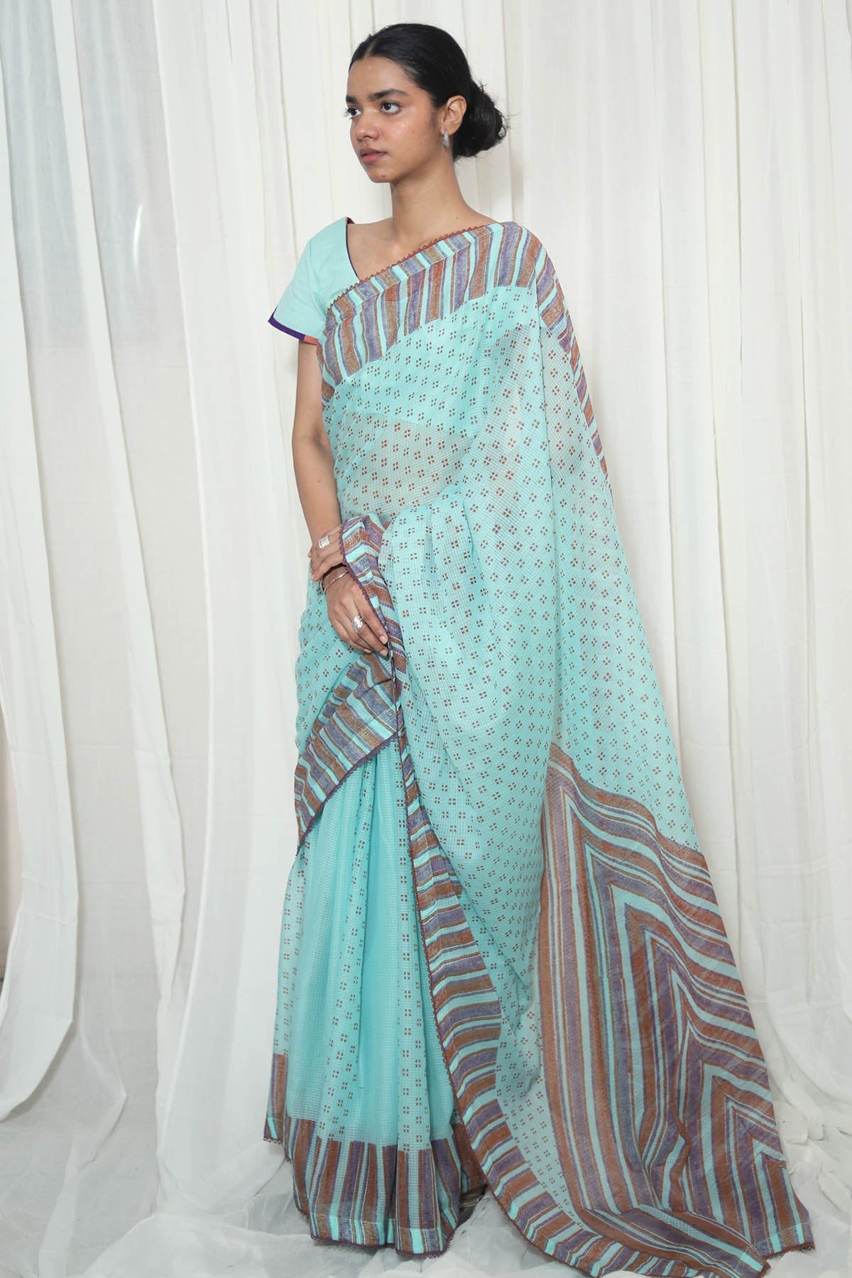 Buy Blue Hand Block Printed Saree for women by House Of 87 online available at scrollnshops