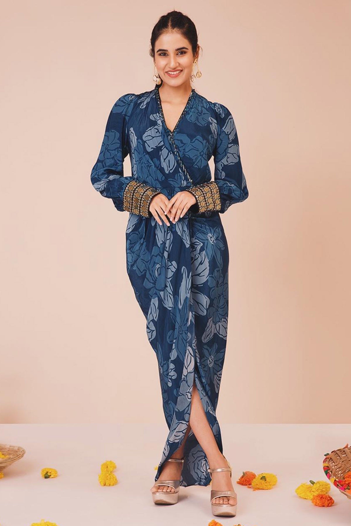 Blue Hand Embroidered Maxi Dress