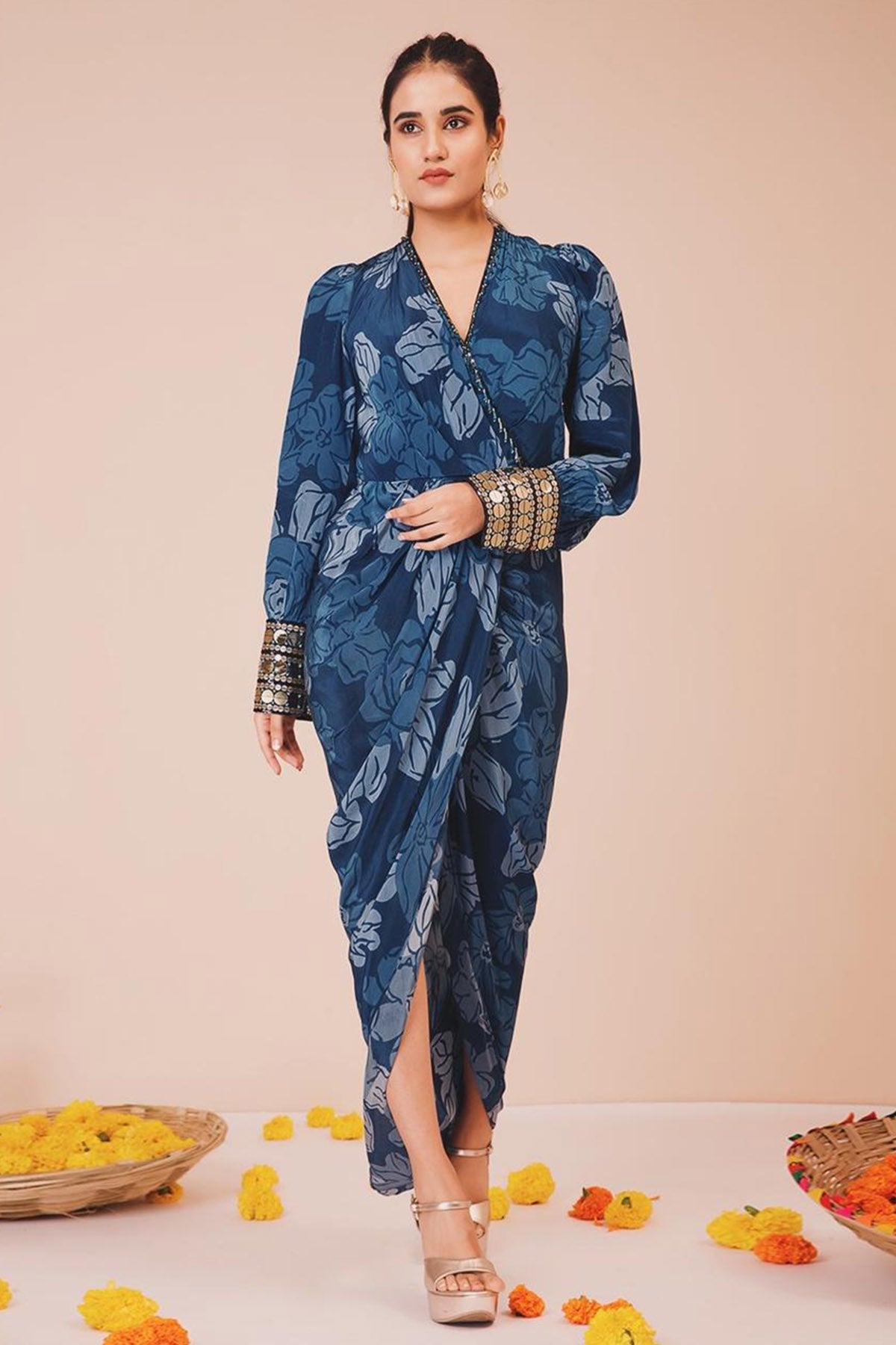 Blue Hand Embroidered Maxi Dress