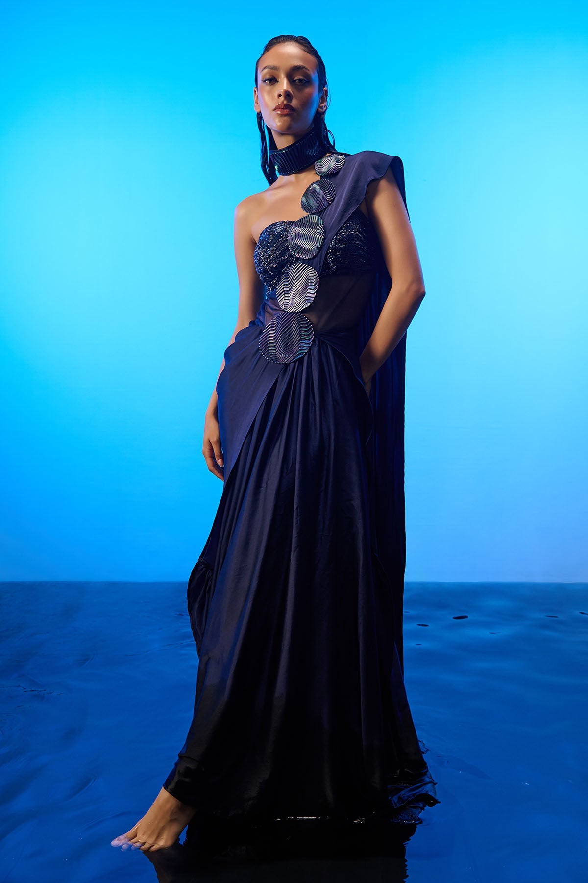 Buy Blue Hand Embroidered Saree Gown by Asaaye for women online at ScrollnShops